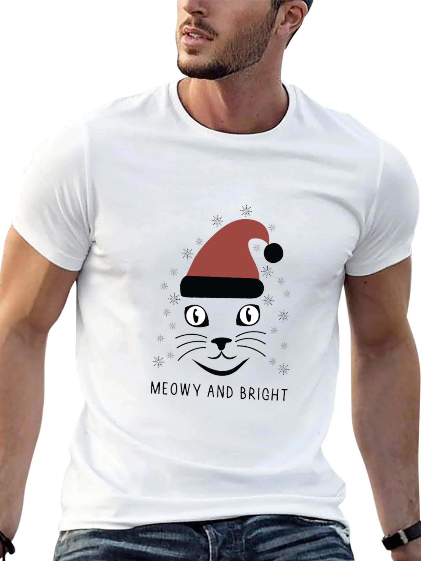 Black Meowy and Bright Christmas Cat T-Shirt view 13