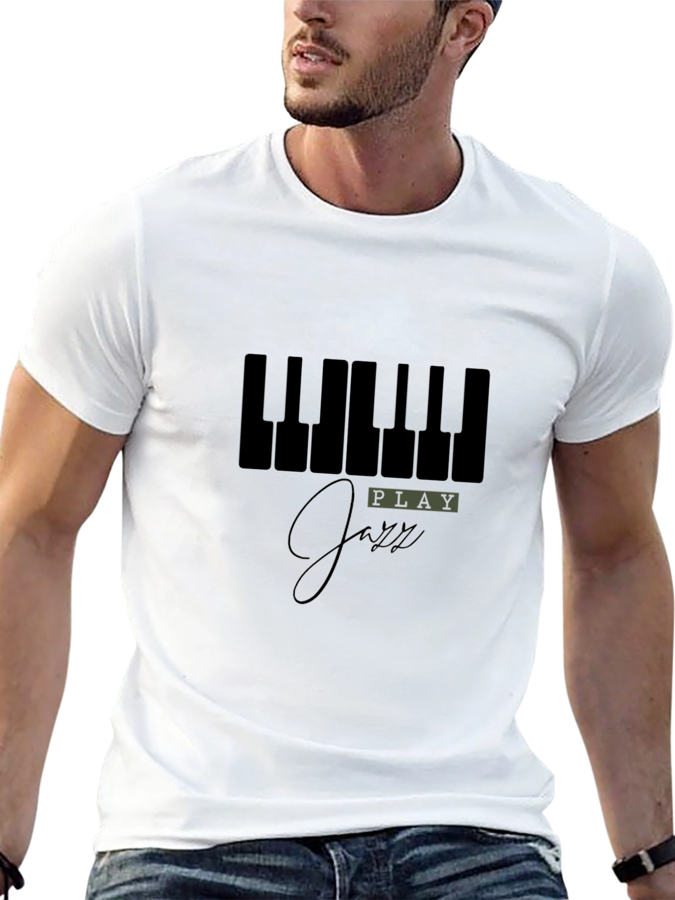 Black Play Jazz Piano Keys Graphic Black T-Shirt view 13