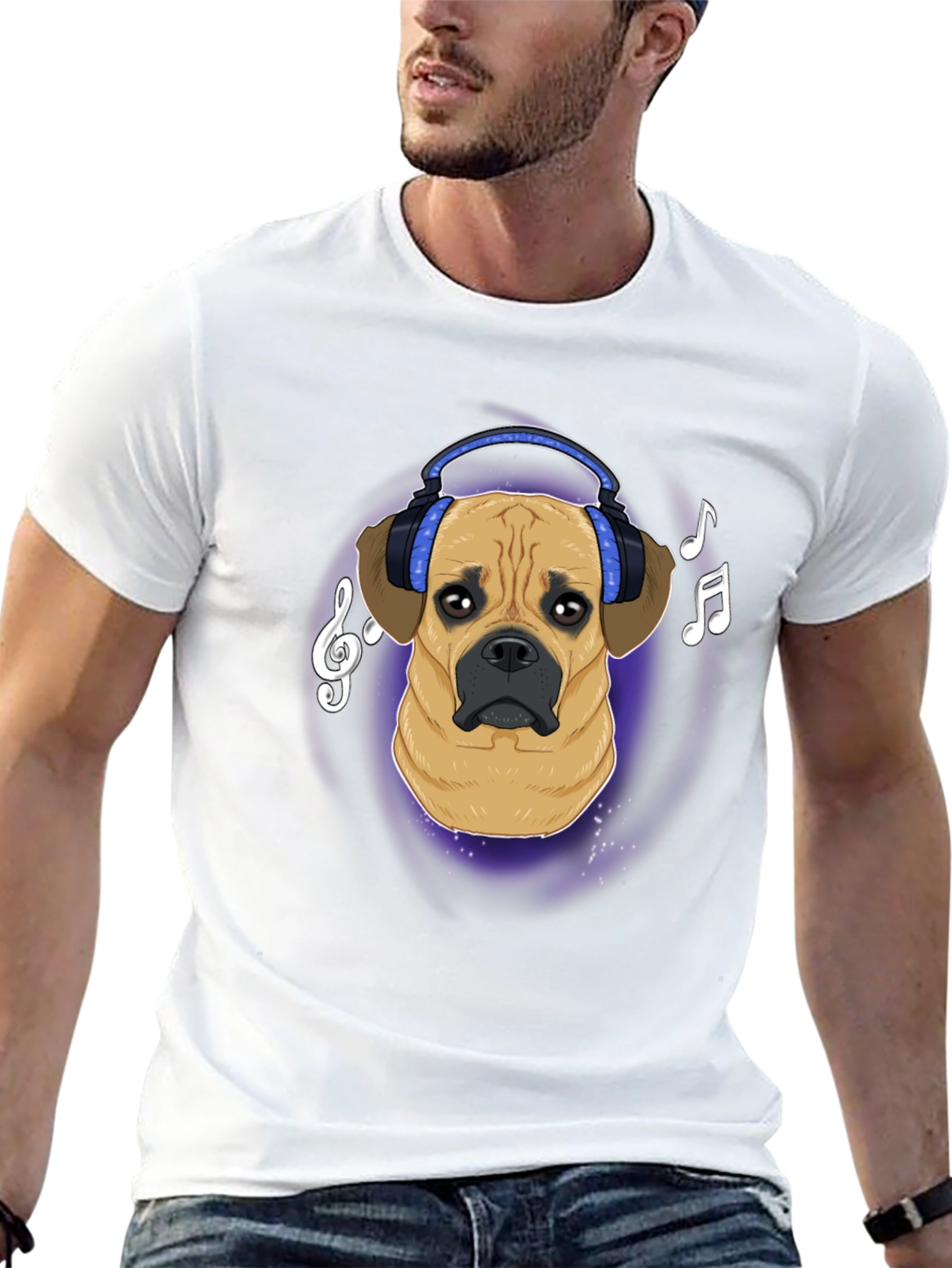 Black Dog DJ T-Shirt - Musical Puggle Design view 13