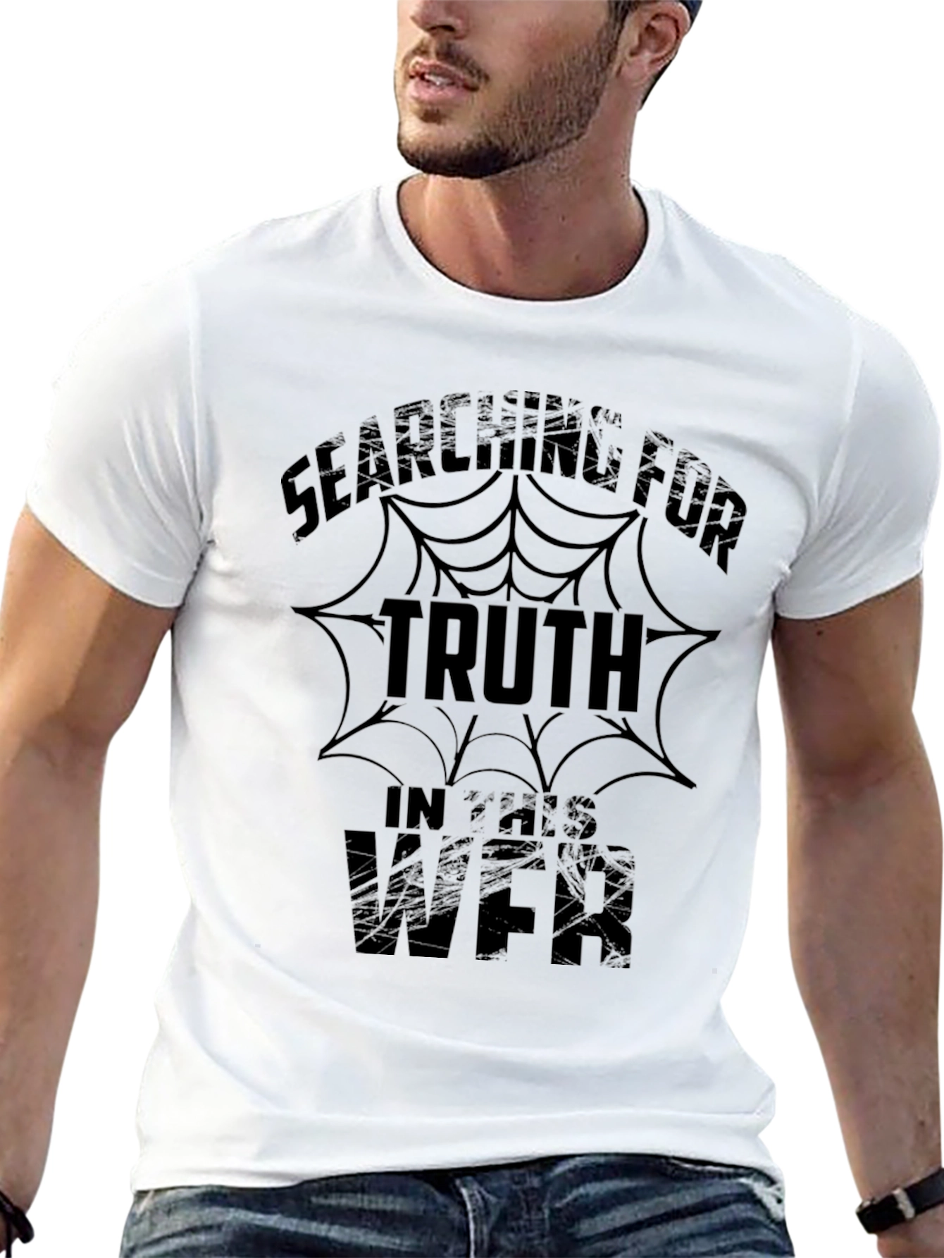 Black Searching For Truth Men's Black Graphic T-Shirt view 13