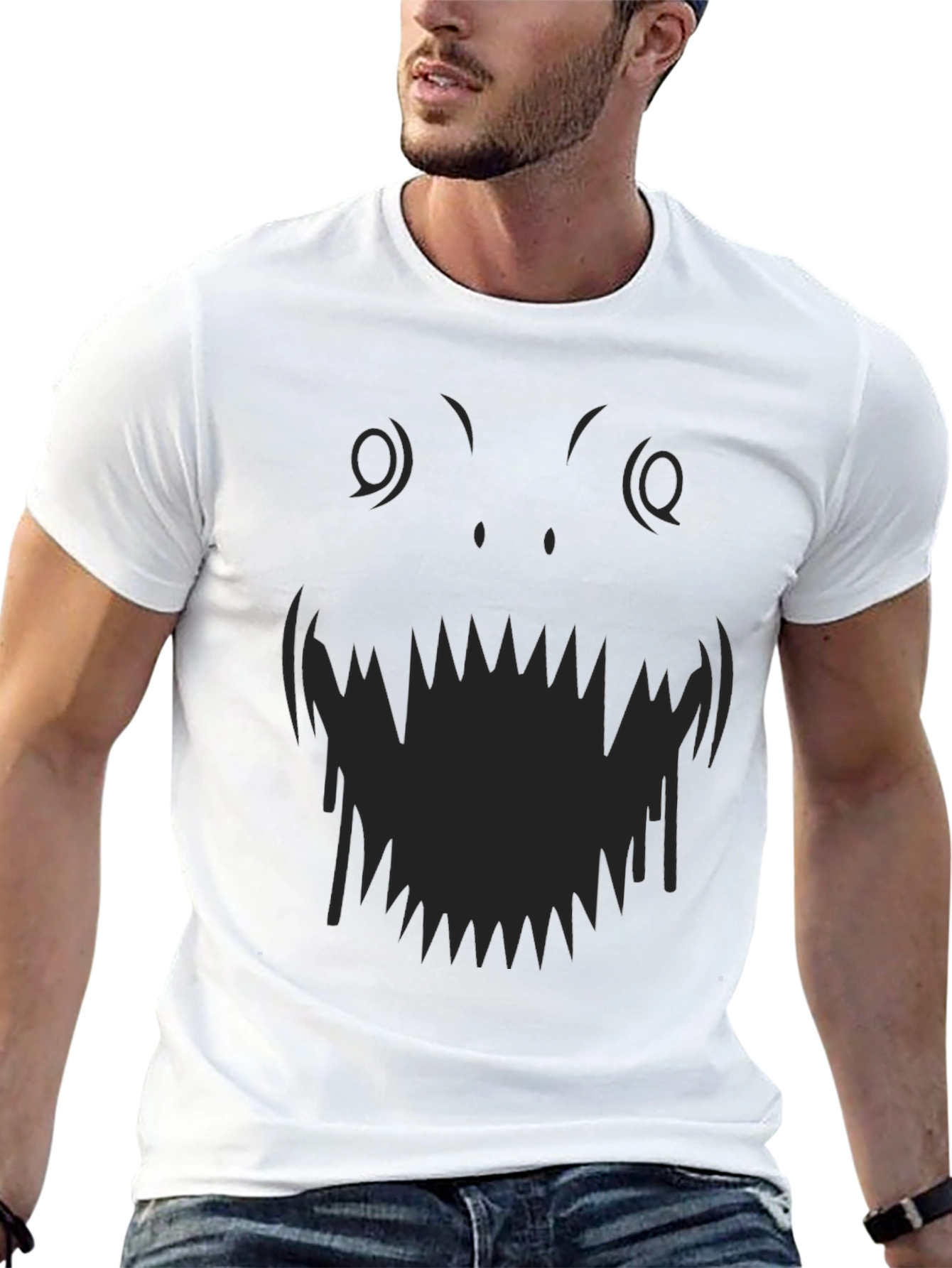 Black Monster Face Graphic Tee - Black Cotton T-Shirt view 13