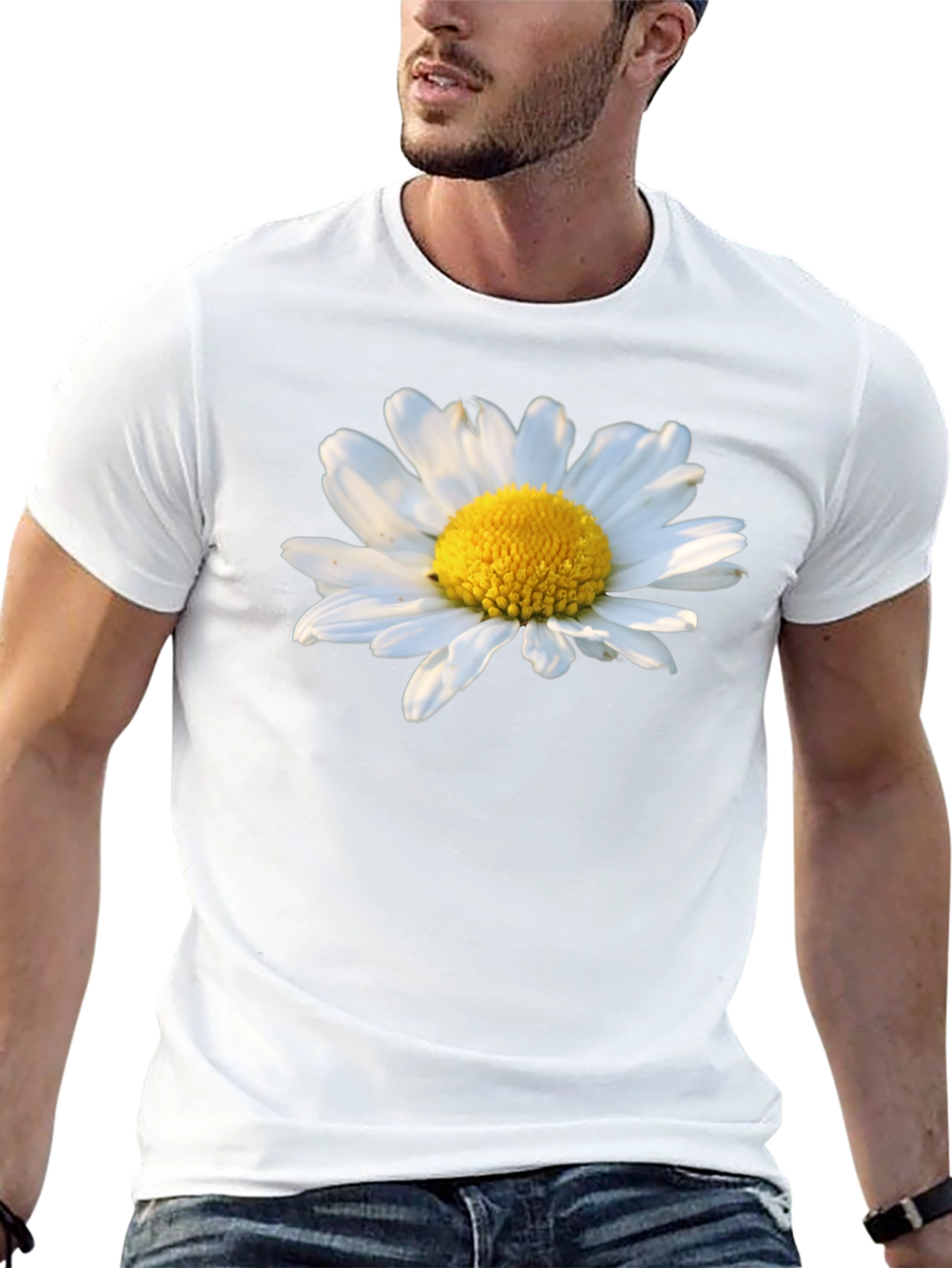 Black Daisy Flower Graphic Tee - Black Cotton T-Shirt view 13