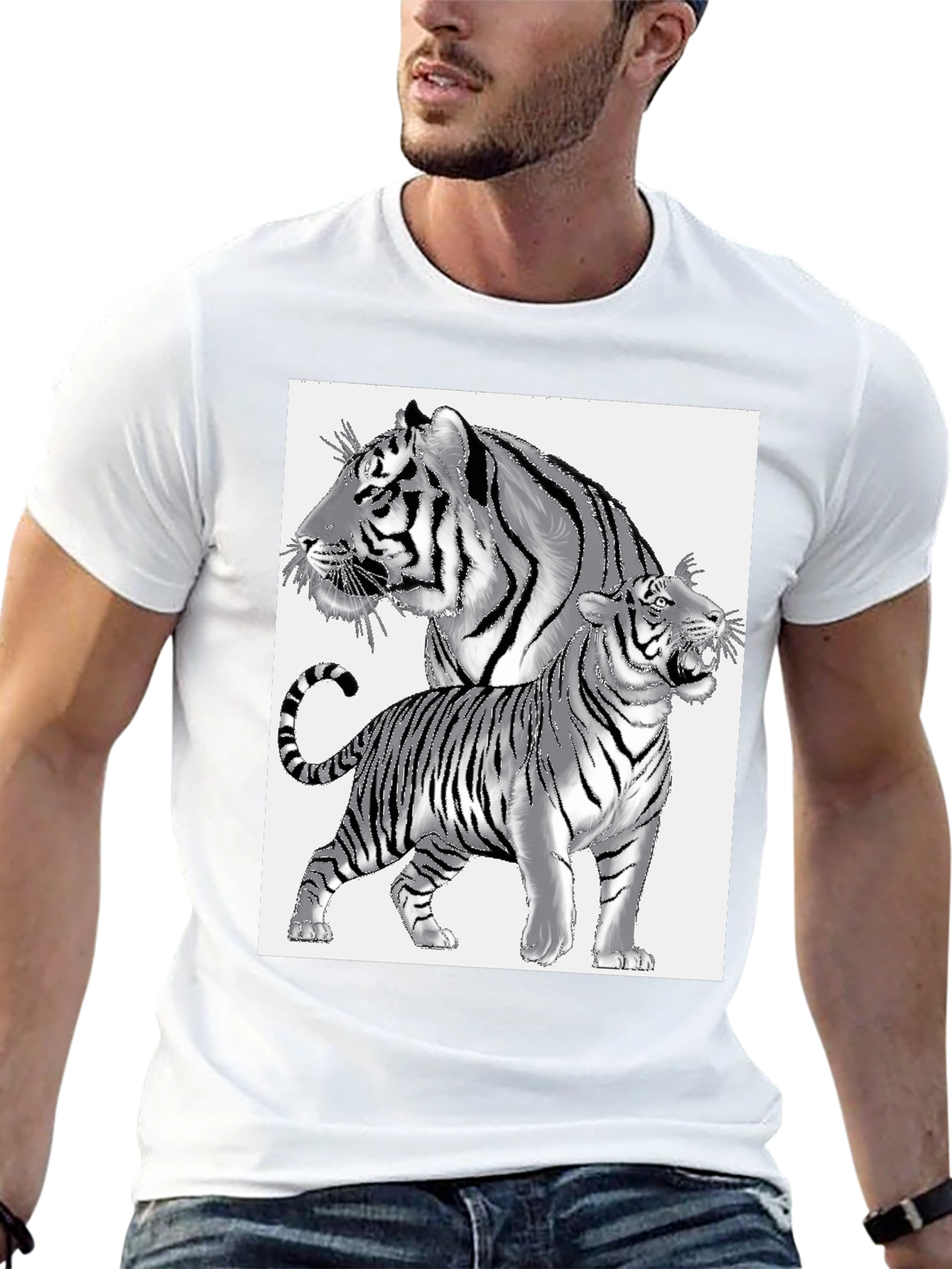 Black Tiger Graphic Print Men's Black T-Shirt view 13