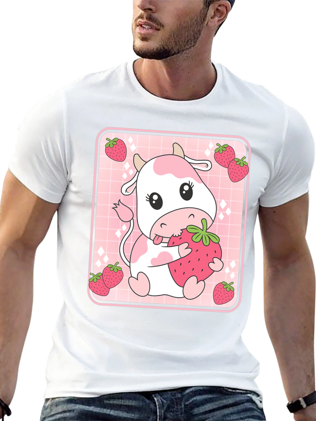 Black Strawberry Cow T-Shirt - Cute Kawaii Design view 13