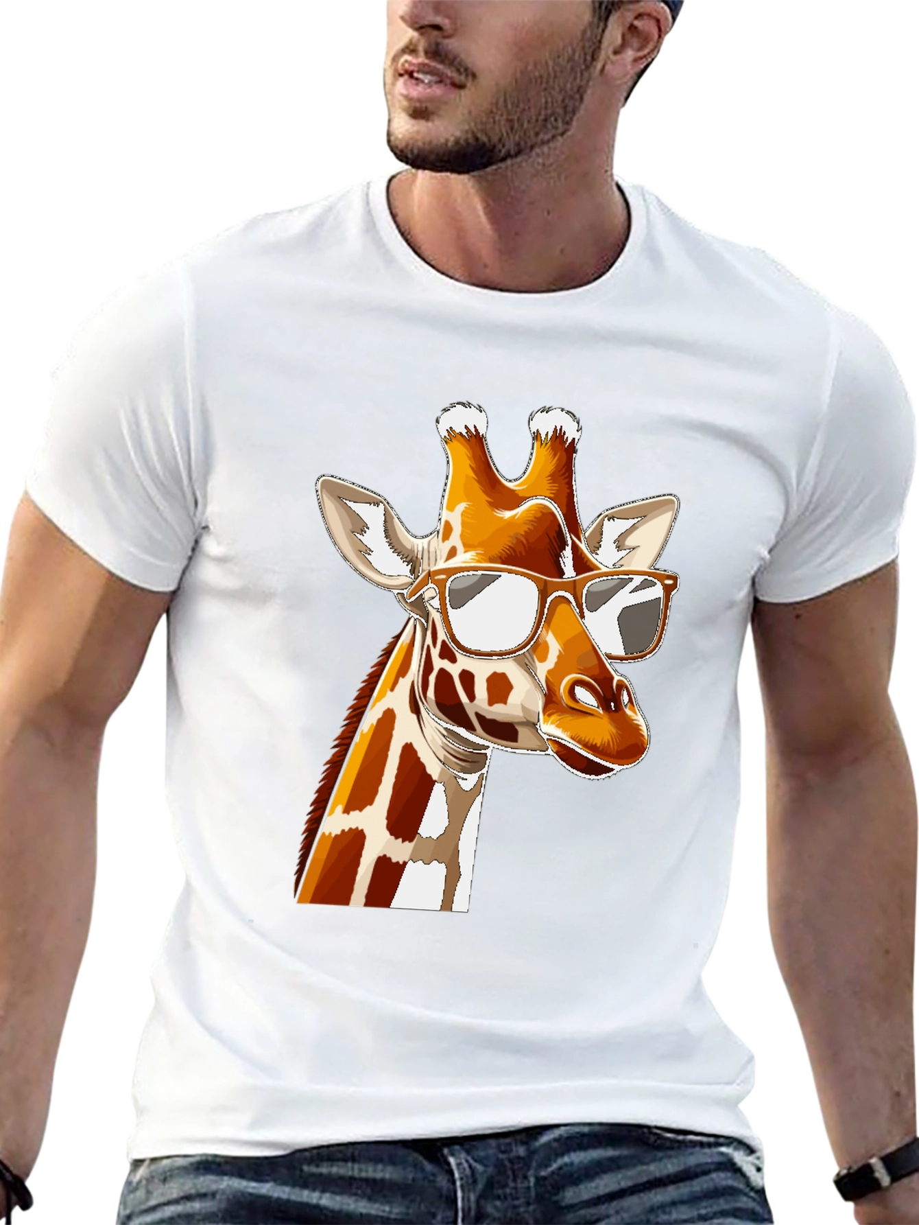 Black Cool Giraffe Graphic Tee - Black Cotton T-Shirt view 13