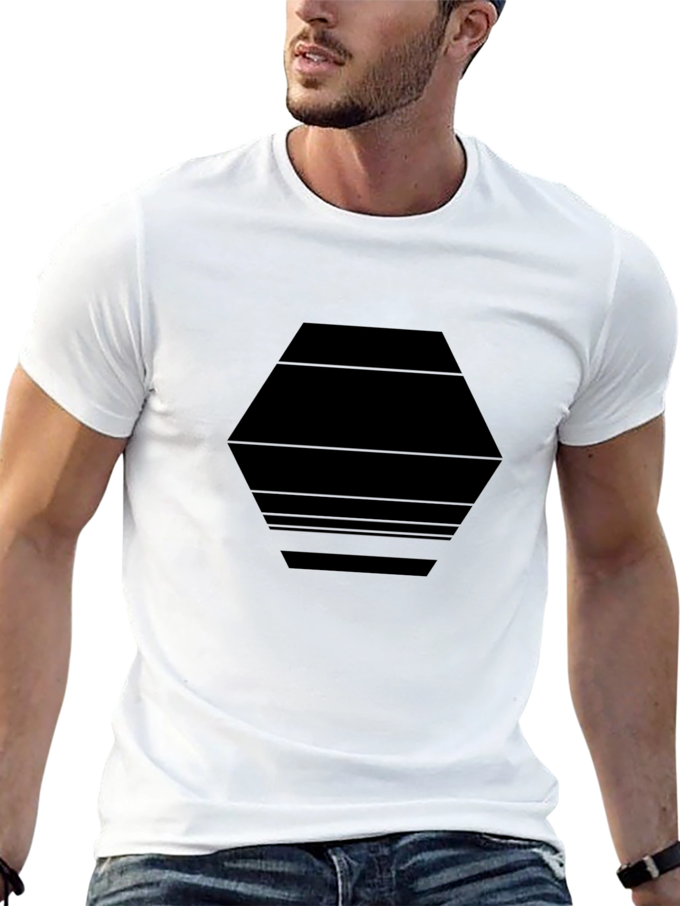 Black Modern Black Hexagon Graphic Tee - Stylish Casual Wear view 13