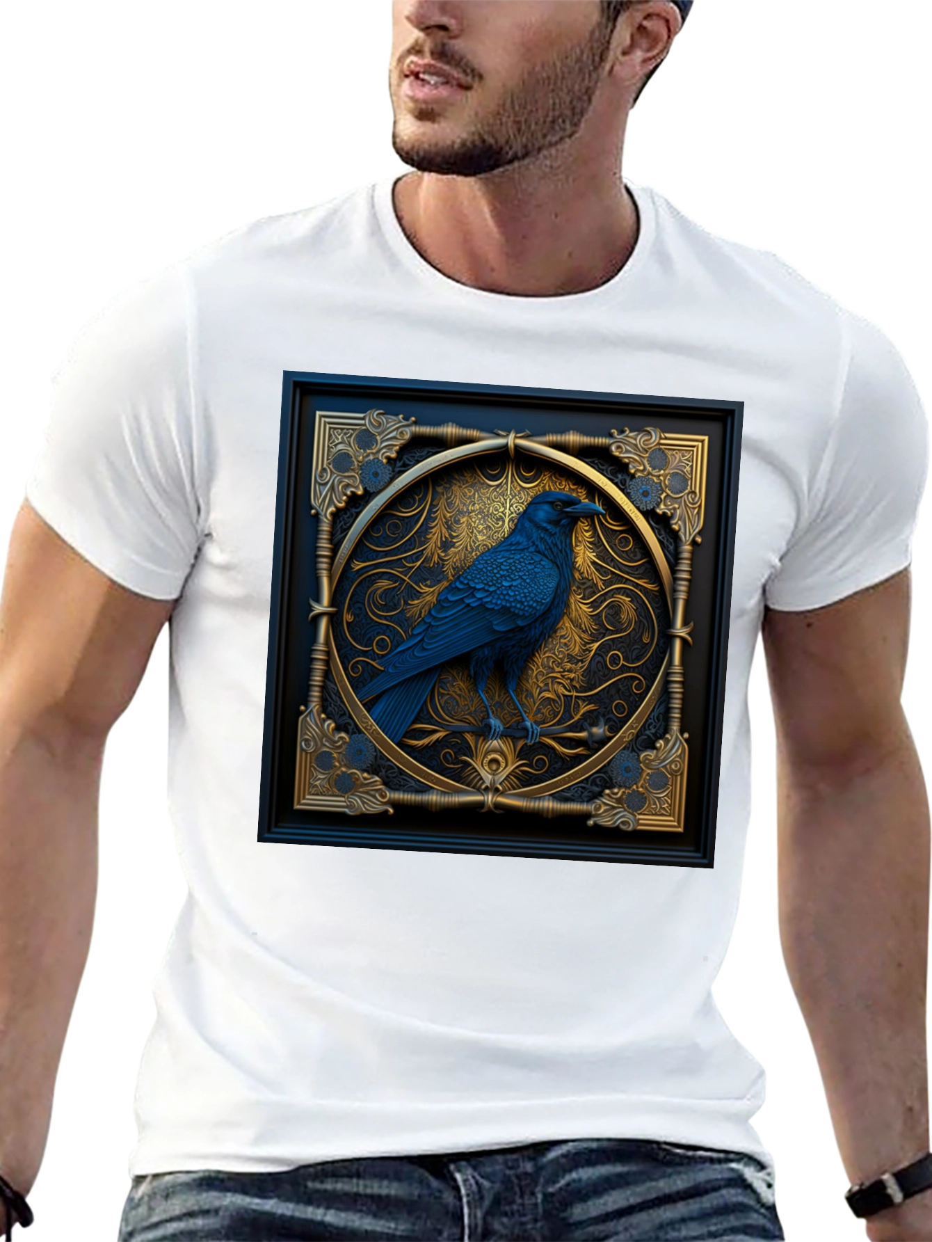 Black Raven Framed Graphic Tee - Gothic Style view 13