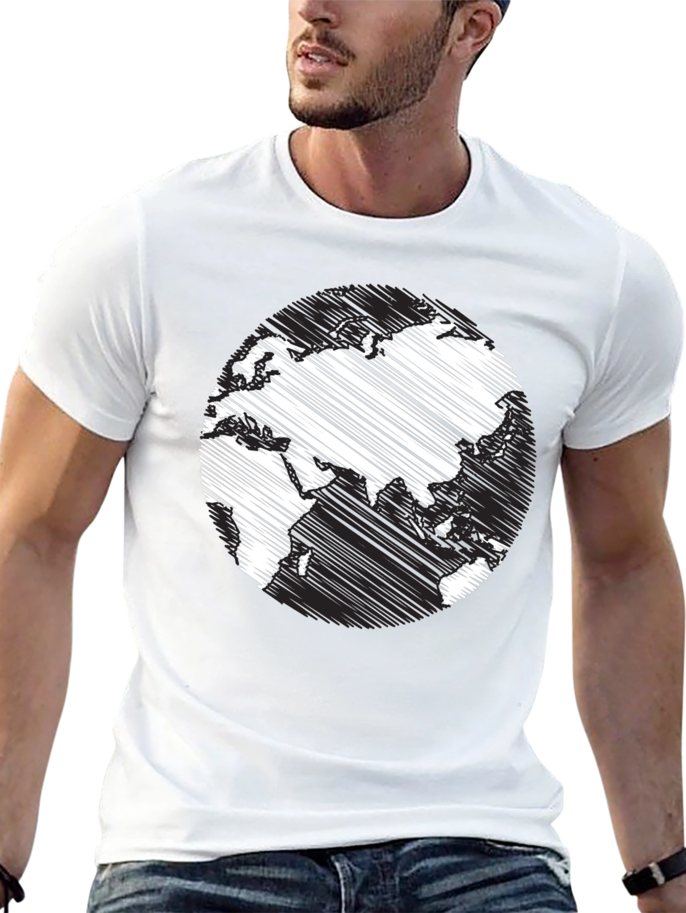 Black Earth Scribble Print Crew Neck Tee - Casual Black T-Shirt view 13