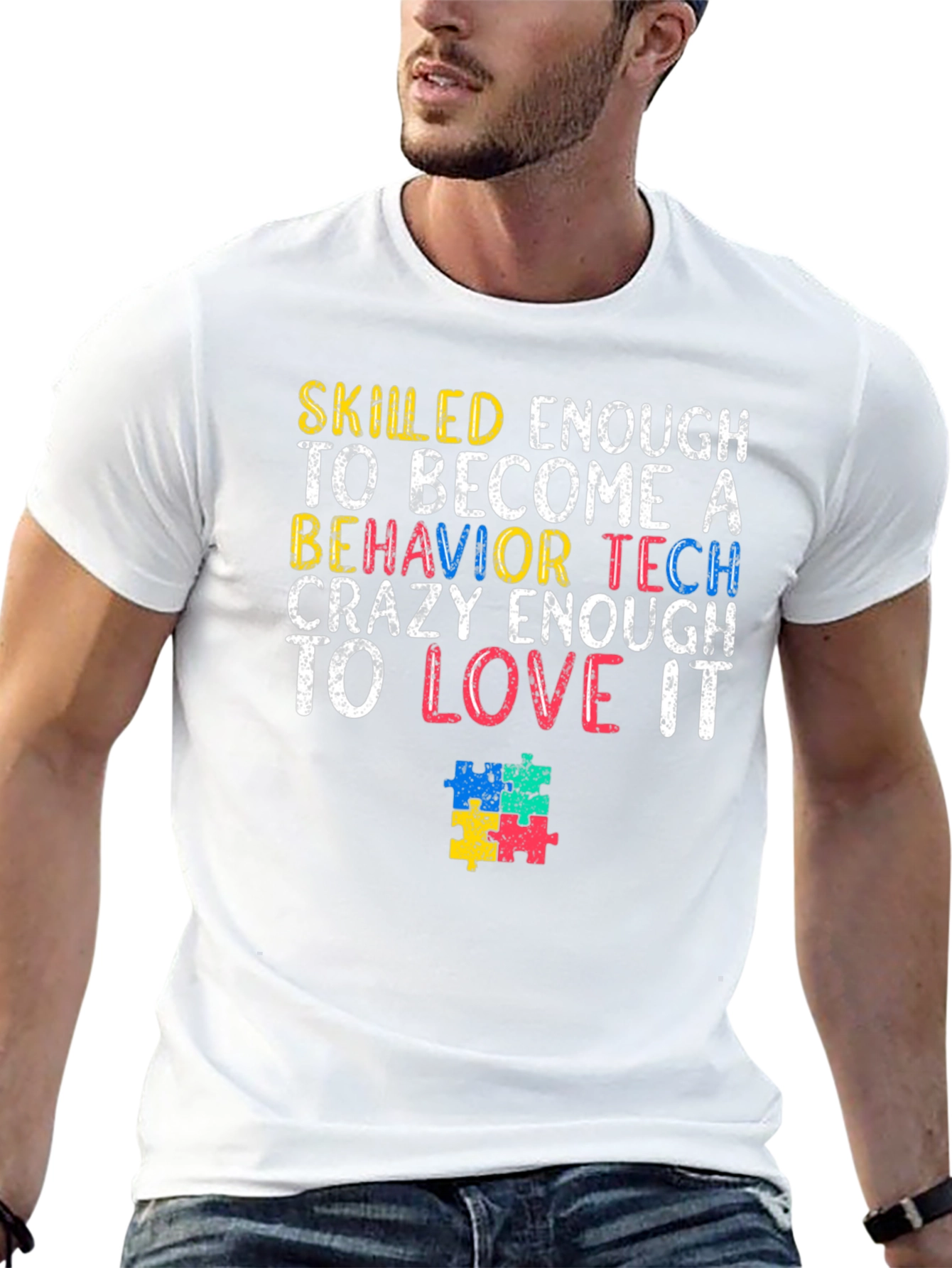 Black Behavior Tech Autism Puzzle Piece T-Shirt view 13