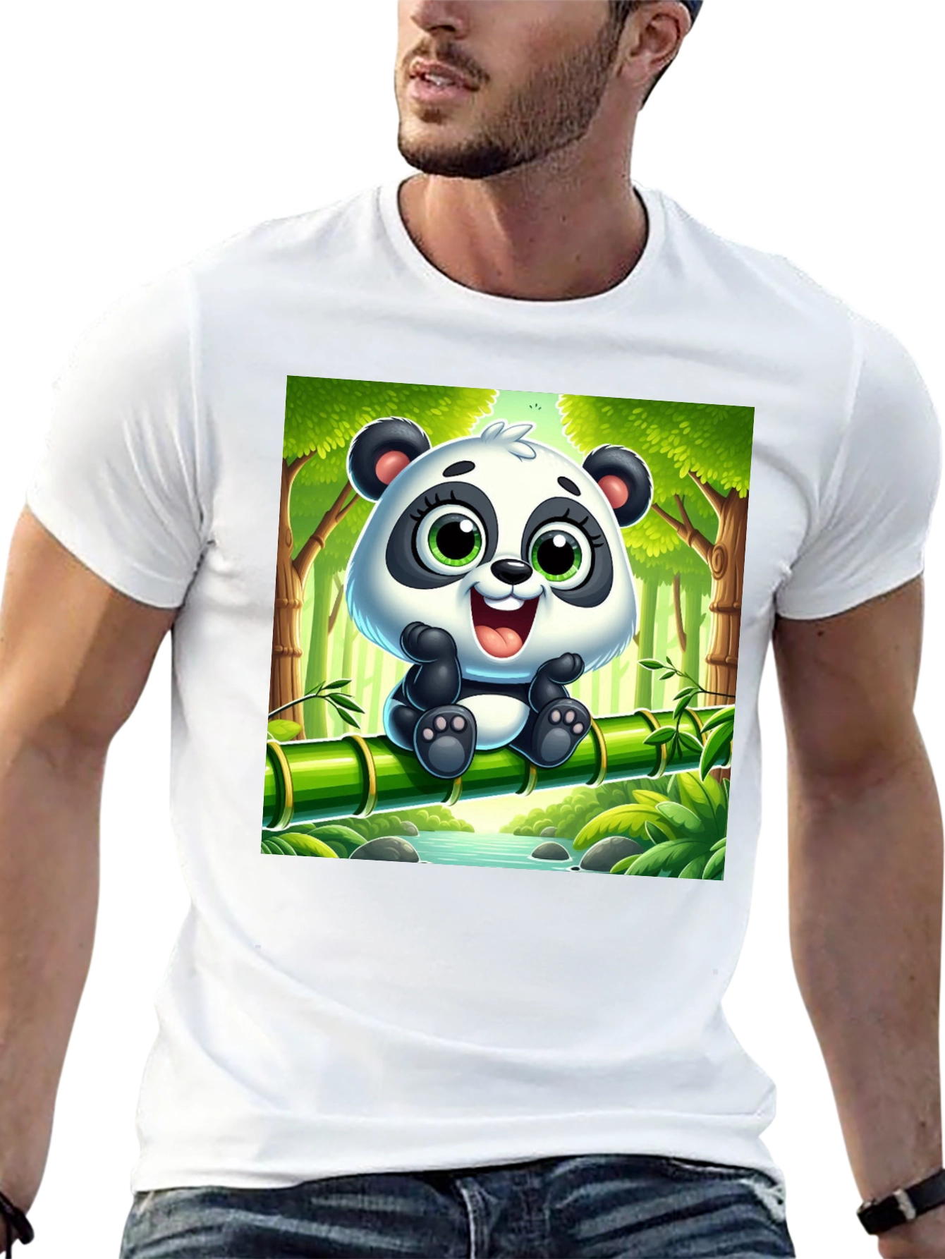 Black Cute Cartoon Panda T-Shirt view 13