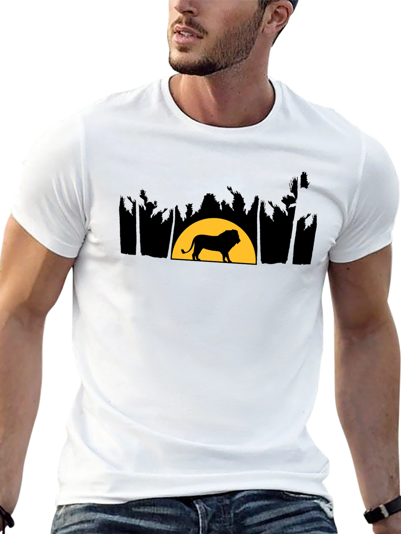 Black Lion Sunset Graphic Tee - Black Cotton Shirt view 13