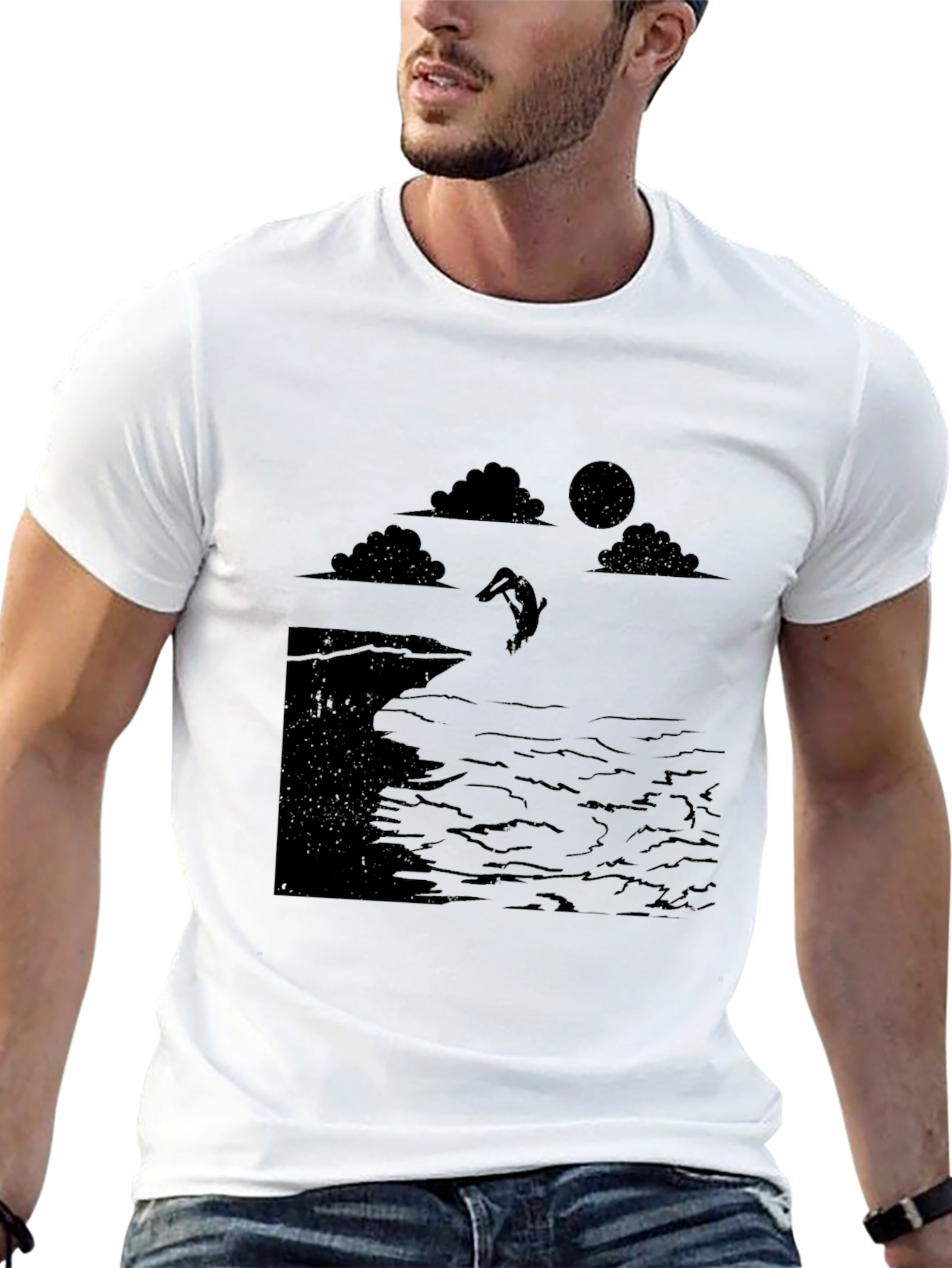 Black Black Cliff Diver Graphic Tee - Unique Design view 13