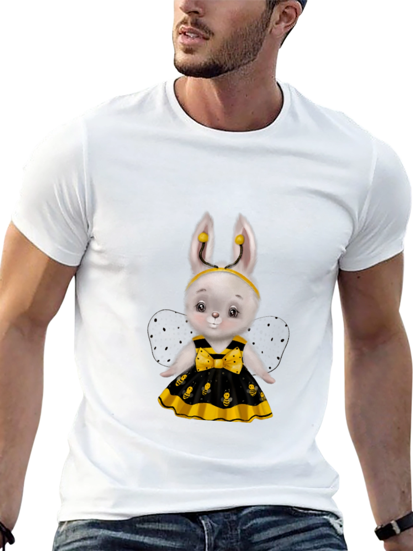 Black Cute Bee Bunny T-Shirt view 13