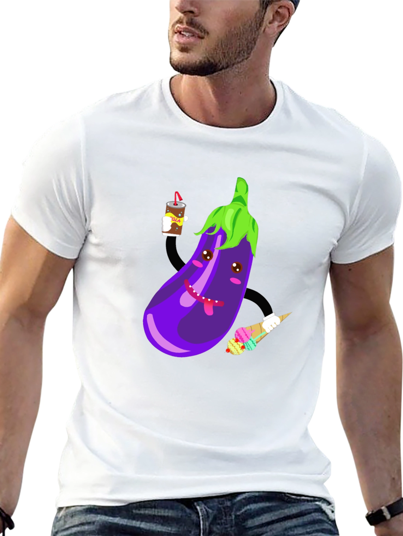 Black Eggplant Cartoon Graphic T-Shirt view 13