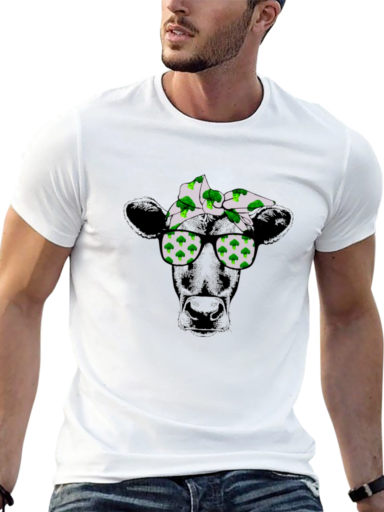 Black Cool Cow Broccoli Bandana T-Shirt view 13