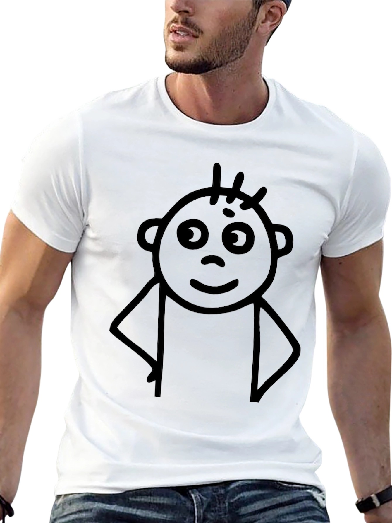 Black Black T-Shirt with Funny Stick Figure Design view 13