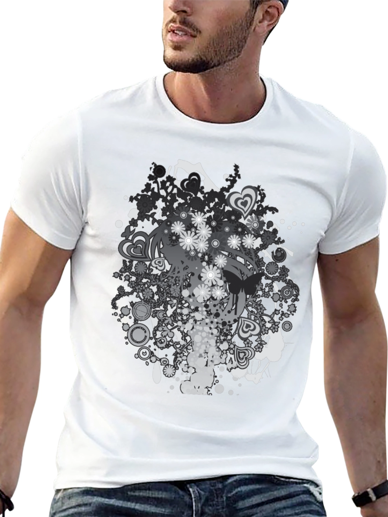 Black Floral Graphic Print Black T-Shirt view 13