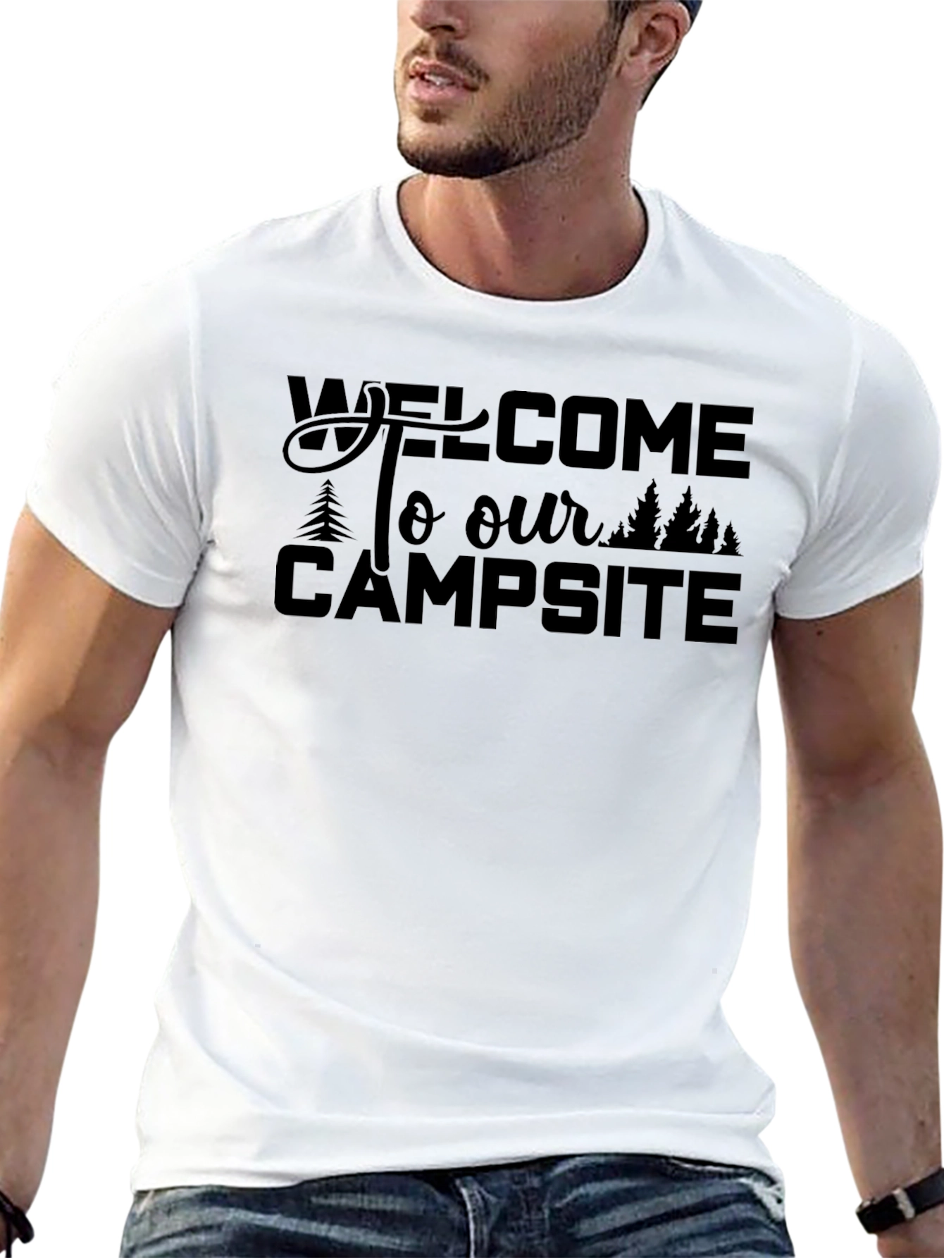 Black Welcome To Our Campsite Black Graphic T-Shirt view 13