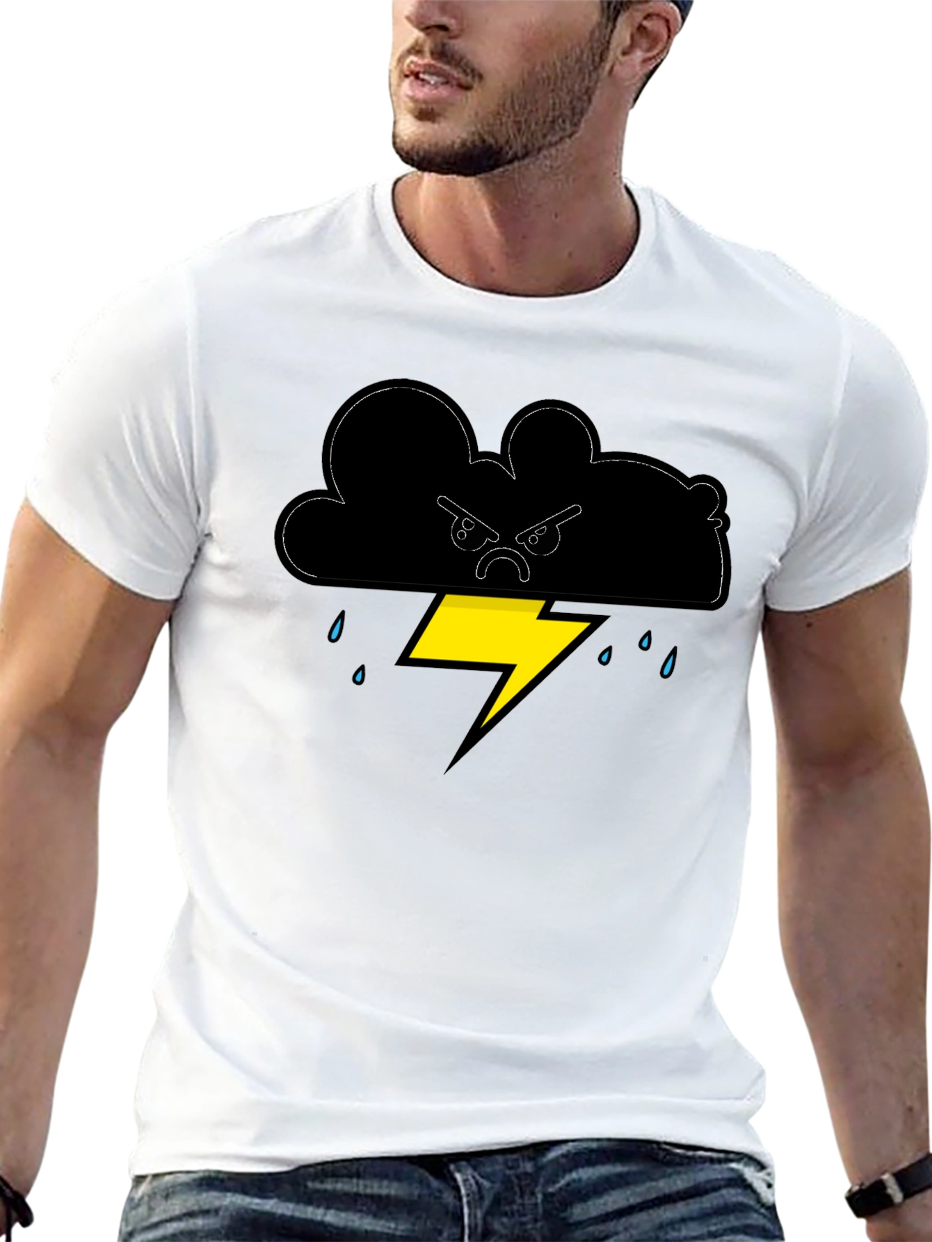 Black Angry Cloud Lightning Bolt Graphic Tee view 13