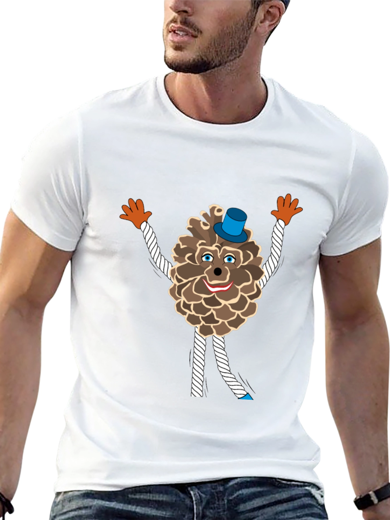 Black Fun Pine Cone Cartoon T-Shirt view 13