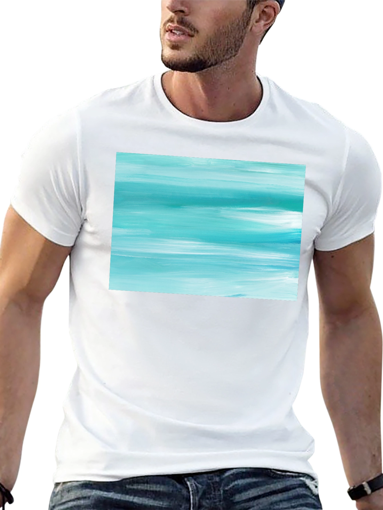 Black Abstract Aqua Brushstroke Graphic Tee - Soft Cotton view 13
