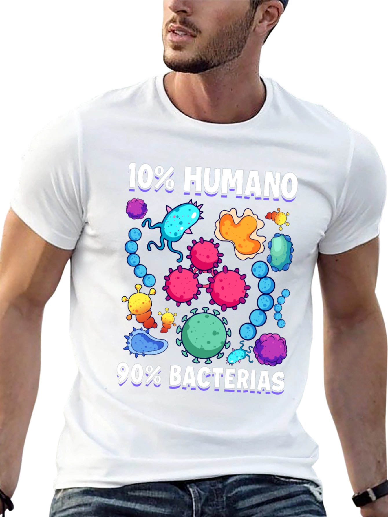 Black Funny 10% Humano 90% Bacterias Graphic T-Shirt view 13
