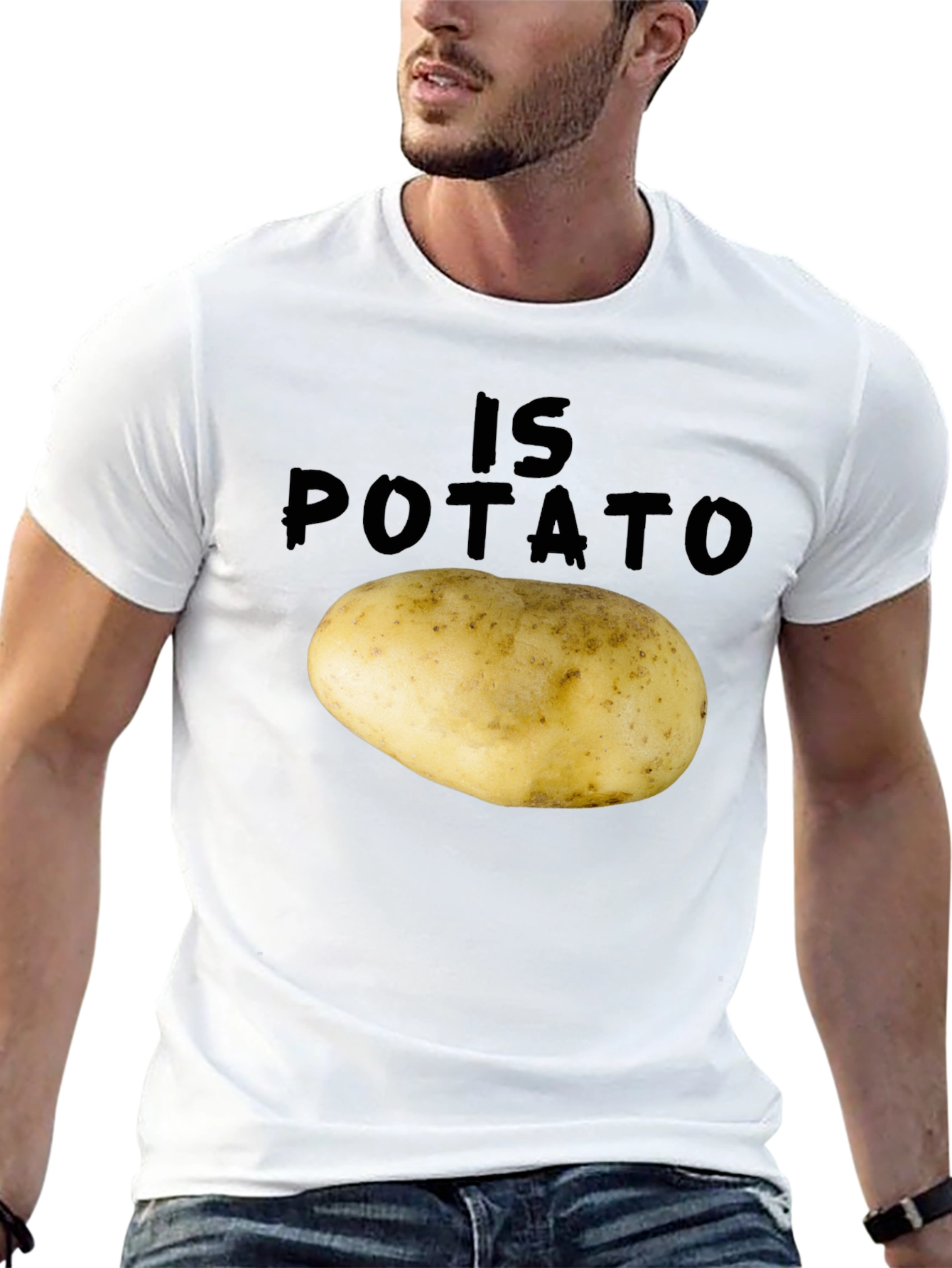 Black Funny "Is Potato" Graphic Tee - Black view 13