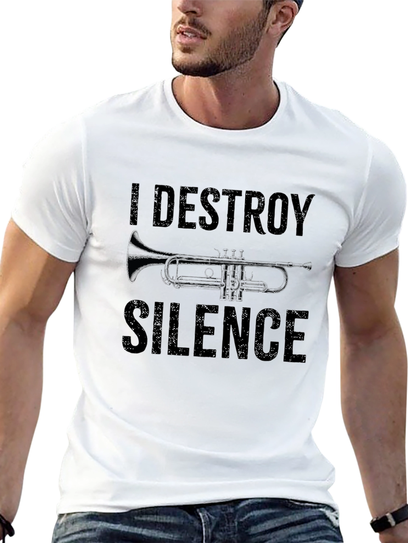 Black I Destroy Silence Trumpet Graphic T-Shirt view 13
