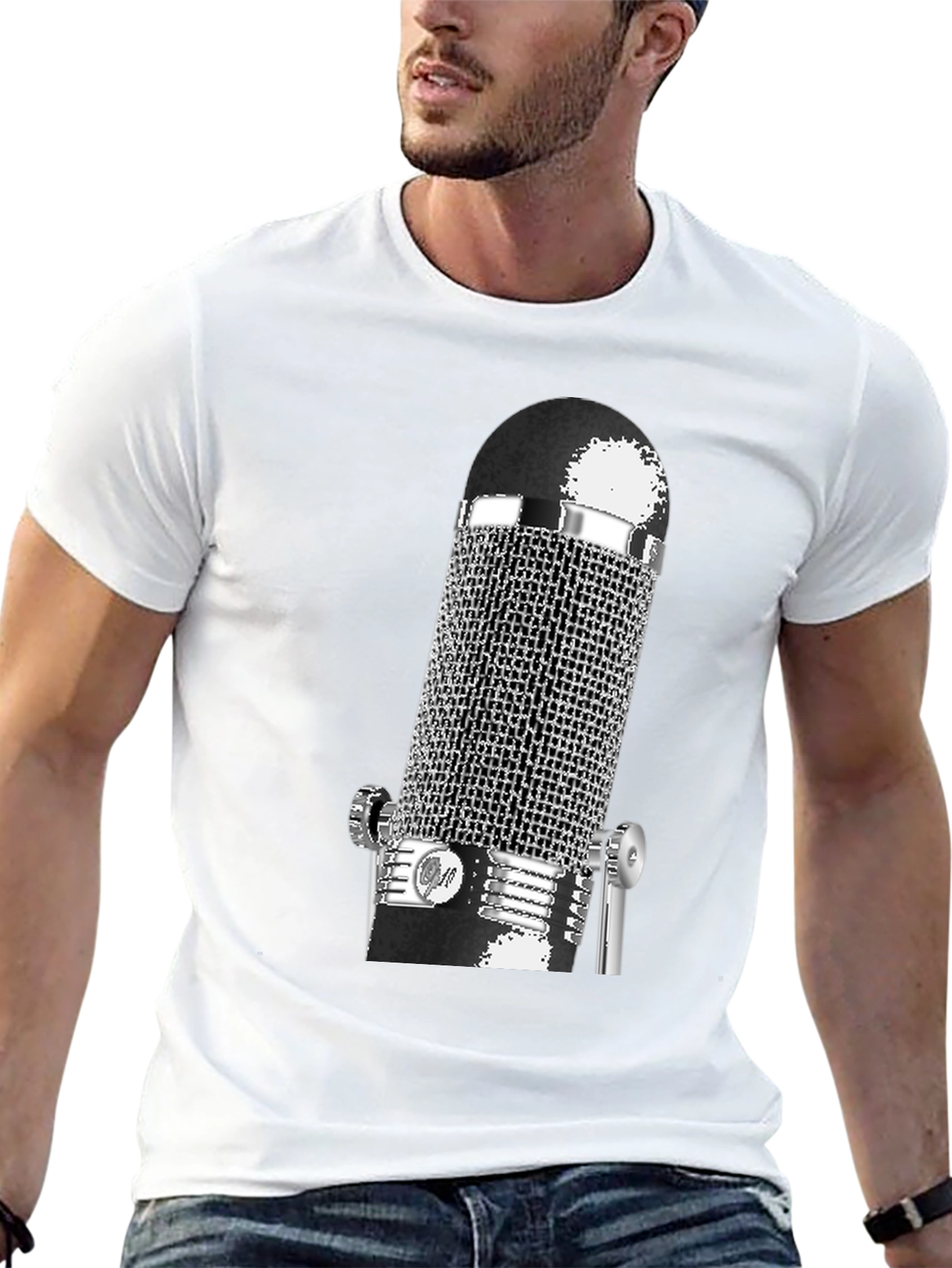 Black Vintage Microphone Graphic T-Shirt - Black view 13