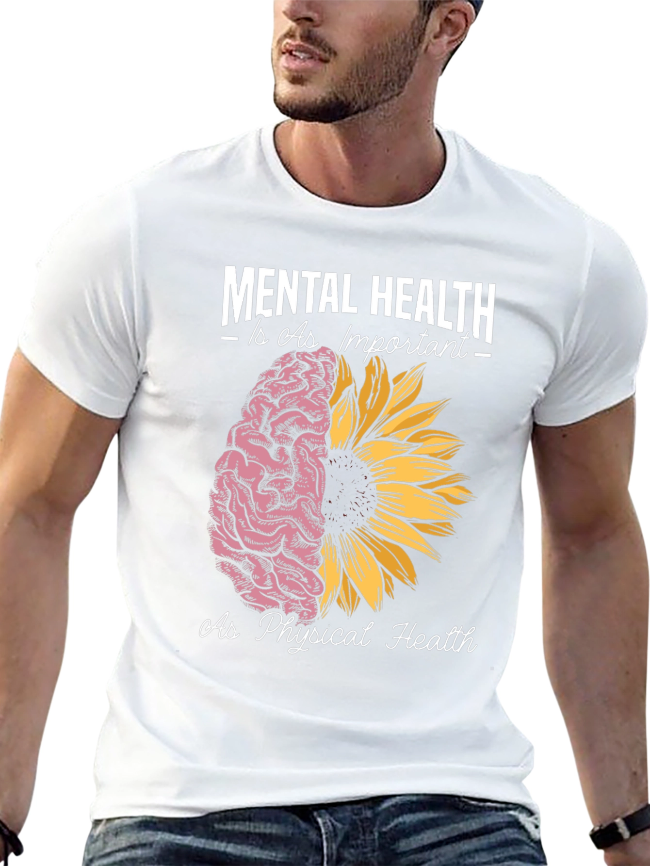 Black Mental Health Awareness Tee - Brain & Sunflower Design view 13