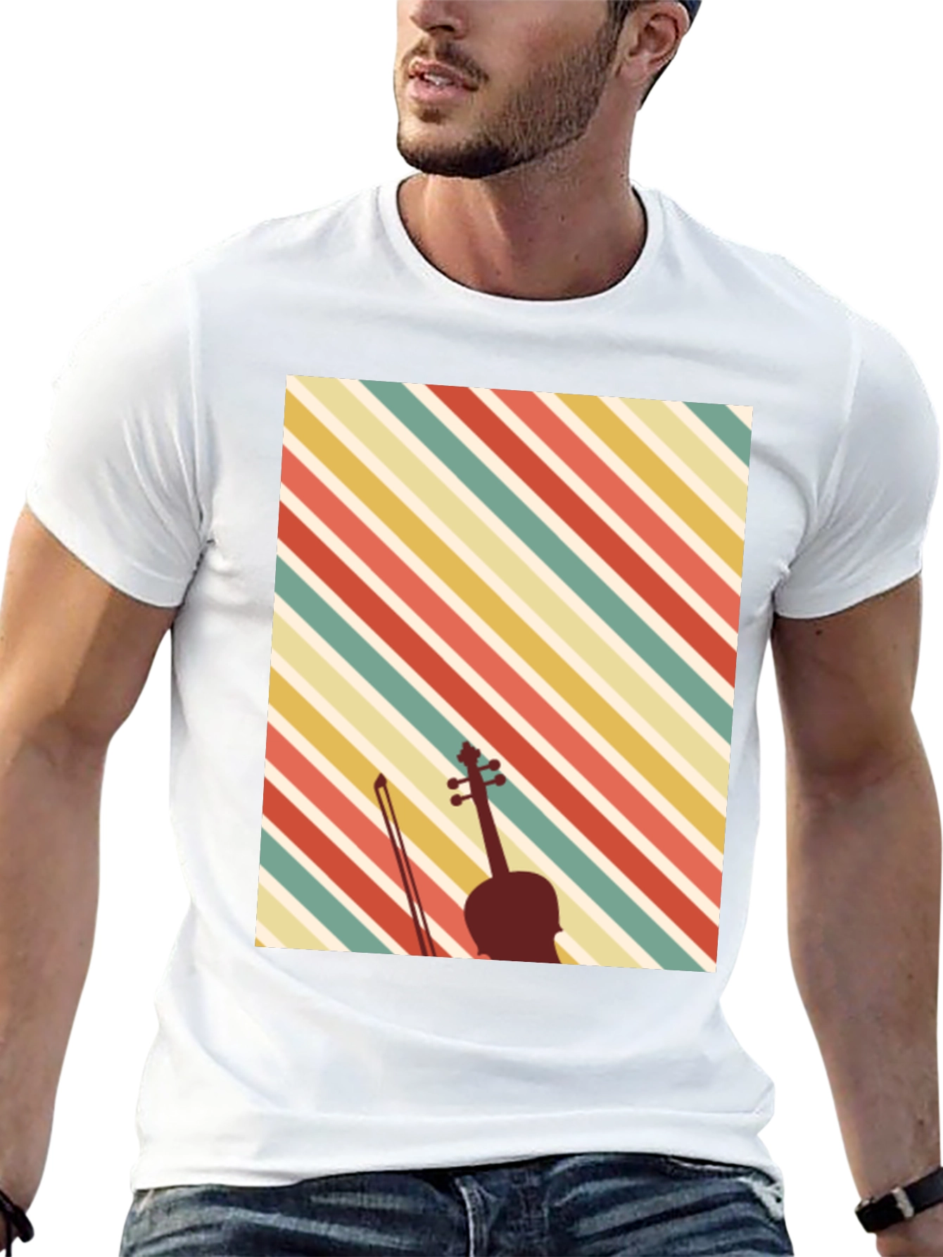 Black Retro Violin Graphic Tee - Vintage Style Music Lover Shirt view 13