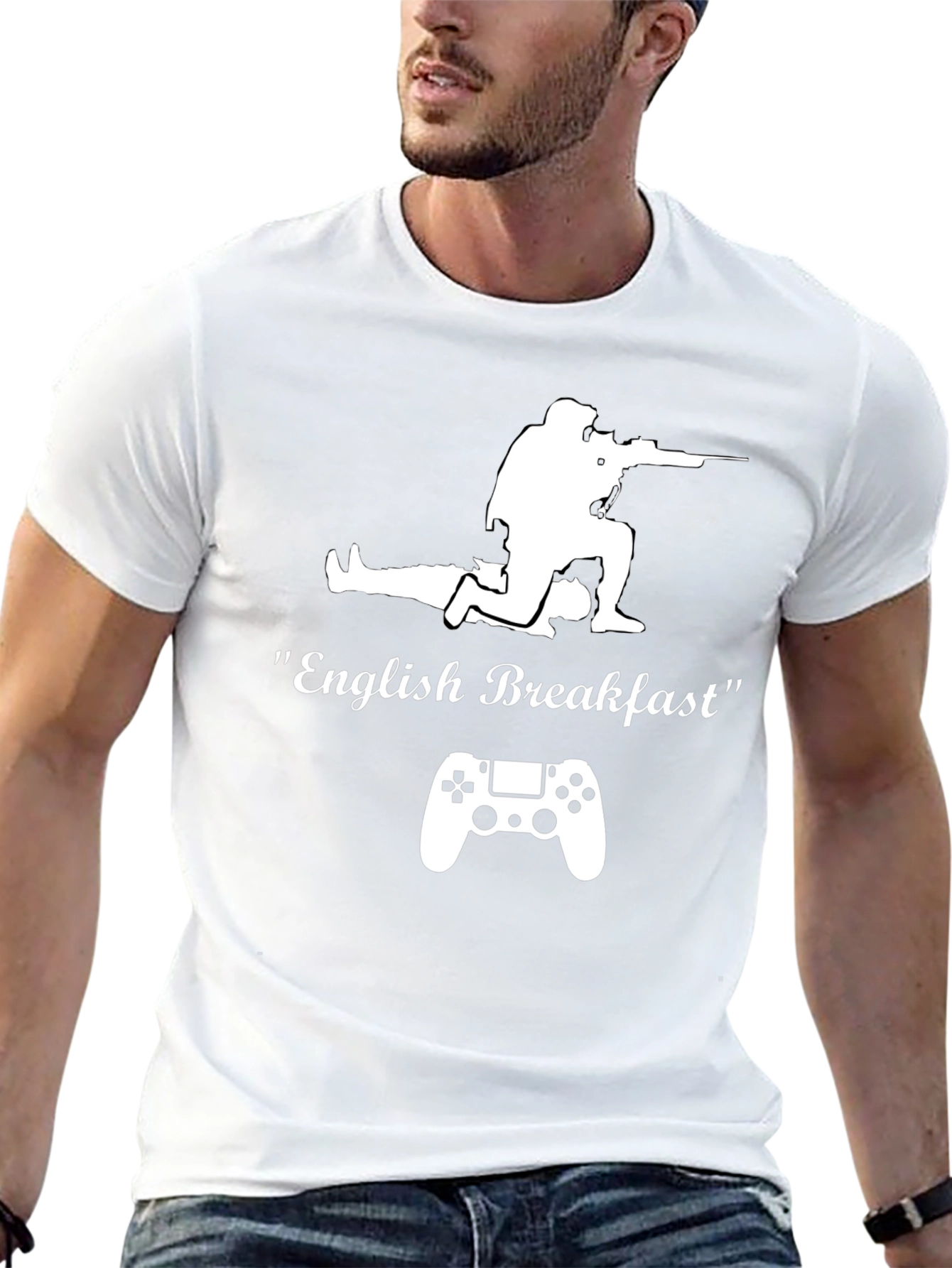 Black English Breakfast Gamer T-Shirt - Black Cotton Tee view 13