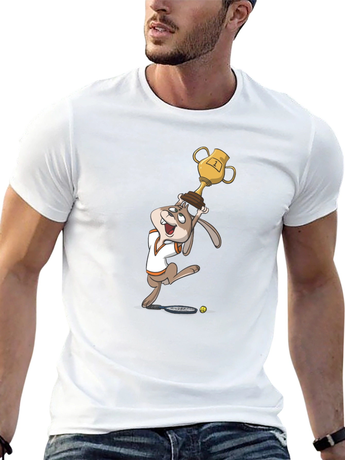 Black Cartoon Rabbit Tennis Champ Graphic Tee view 13