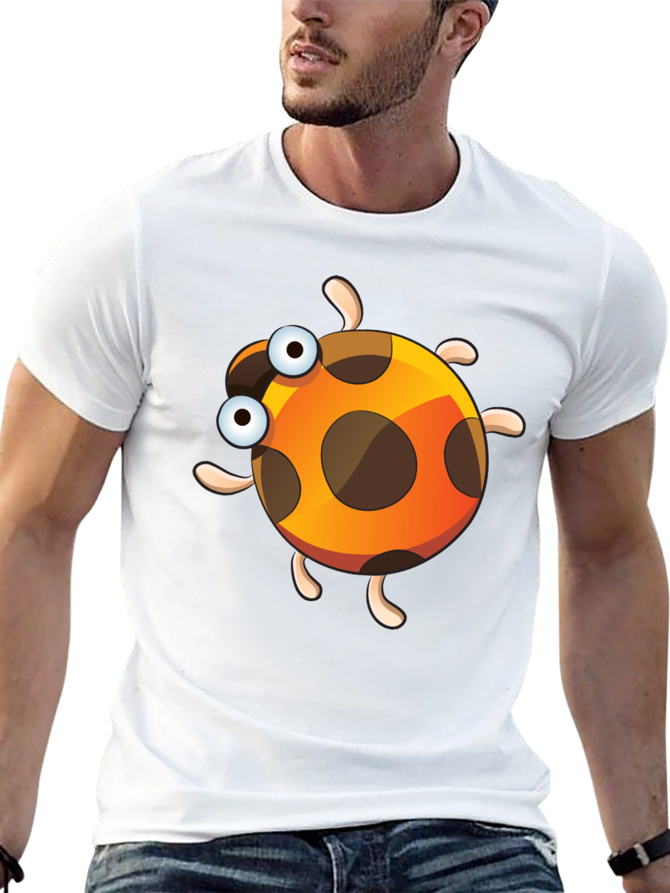 Black Cartoon Ladybug Graphic Tee - Fun & Unique Design view 13