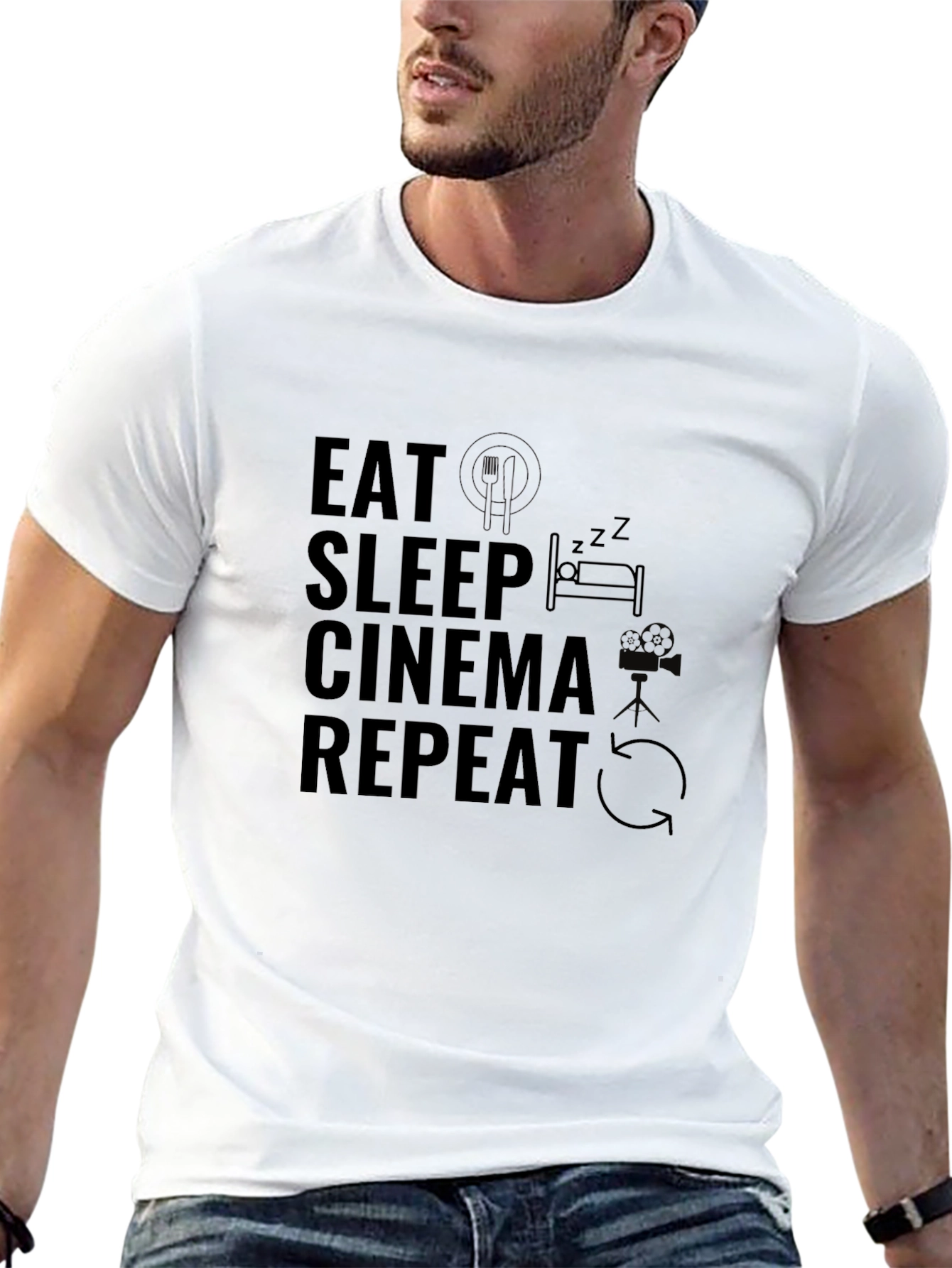 Black Eat Sleep Cinema Repeat Graphic Tee - Black view 13