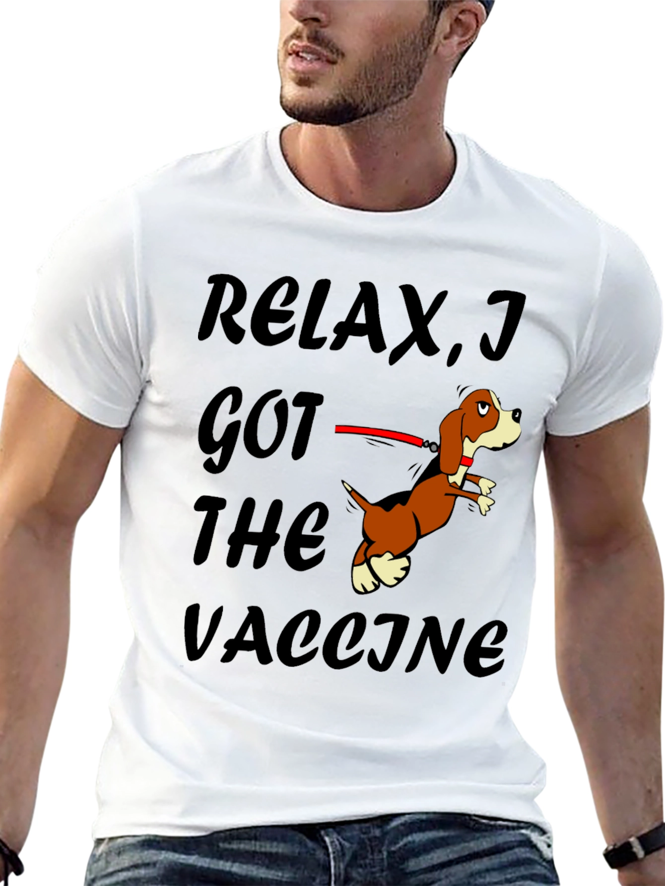 Black Relax I Got The Vaccine Funny Dog T-Shirt view 13
