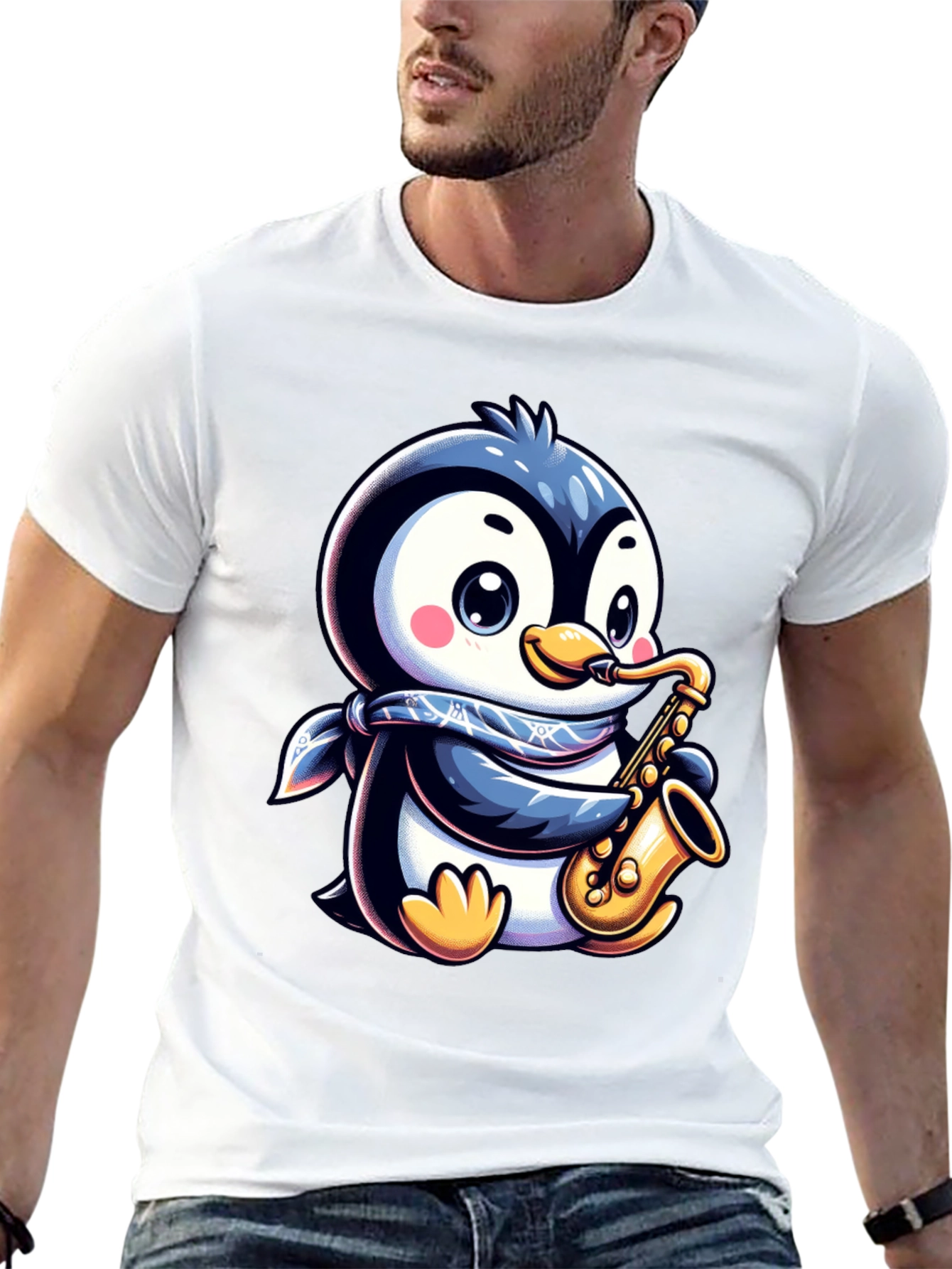 Black Penguin Sax Player T-Shirt - Unique Graphic Tee view 13