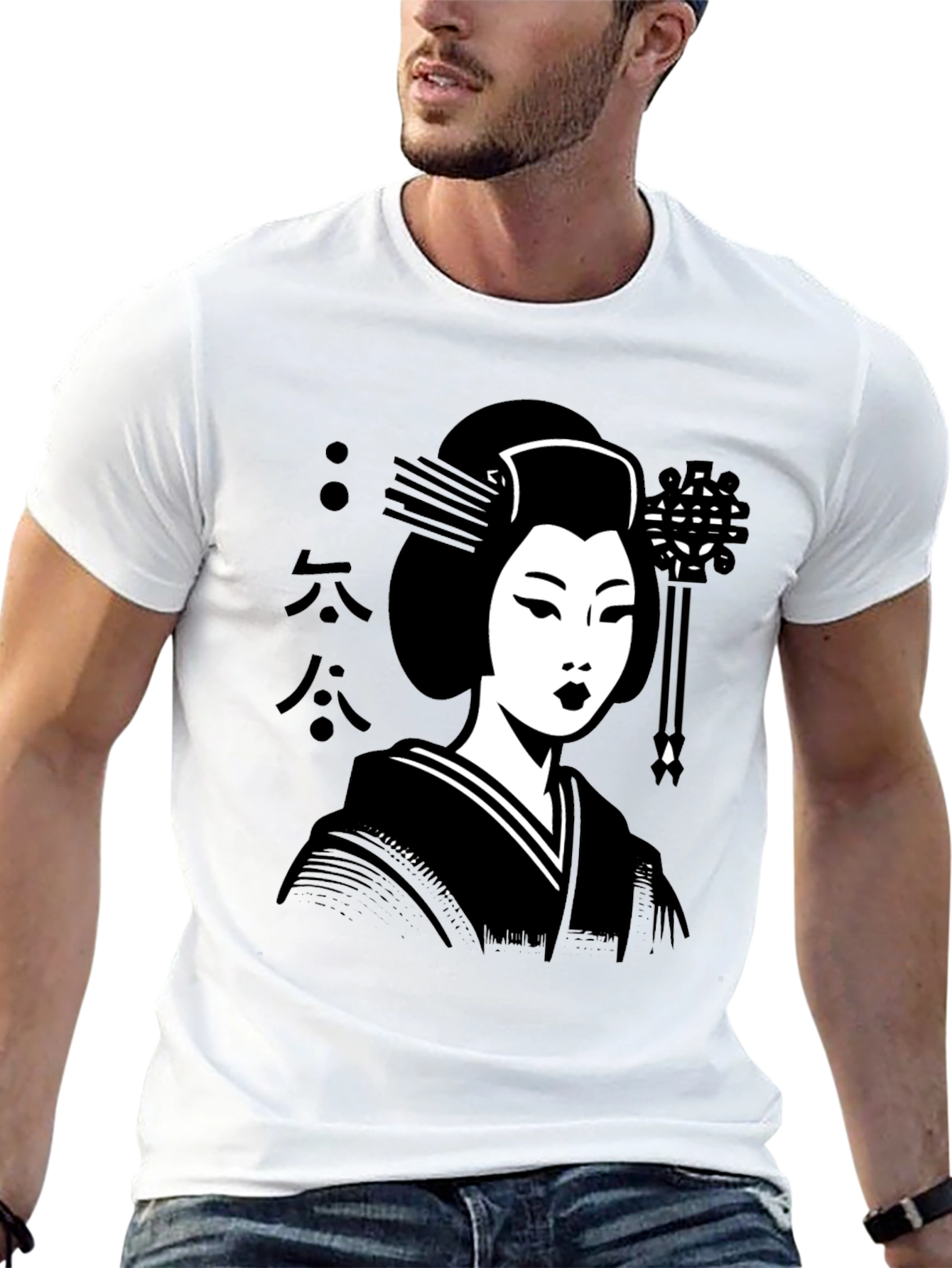 Black Geisha Graphic Tee - Black Cotton T-Shirt view 13