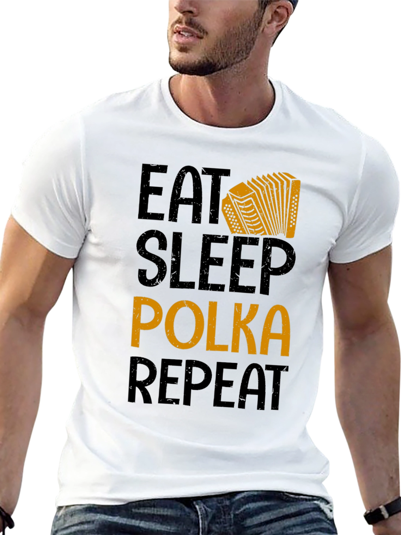 Black Eat Sleep Polka Repeat T-Shirt - Accordion Music Tee view 13