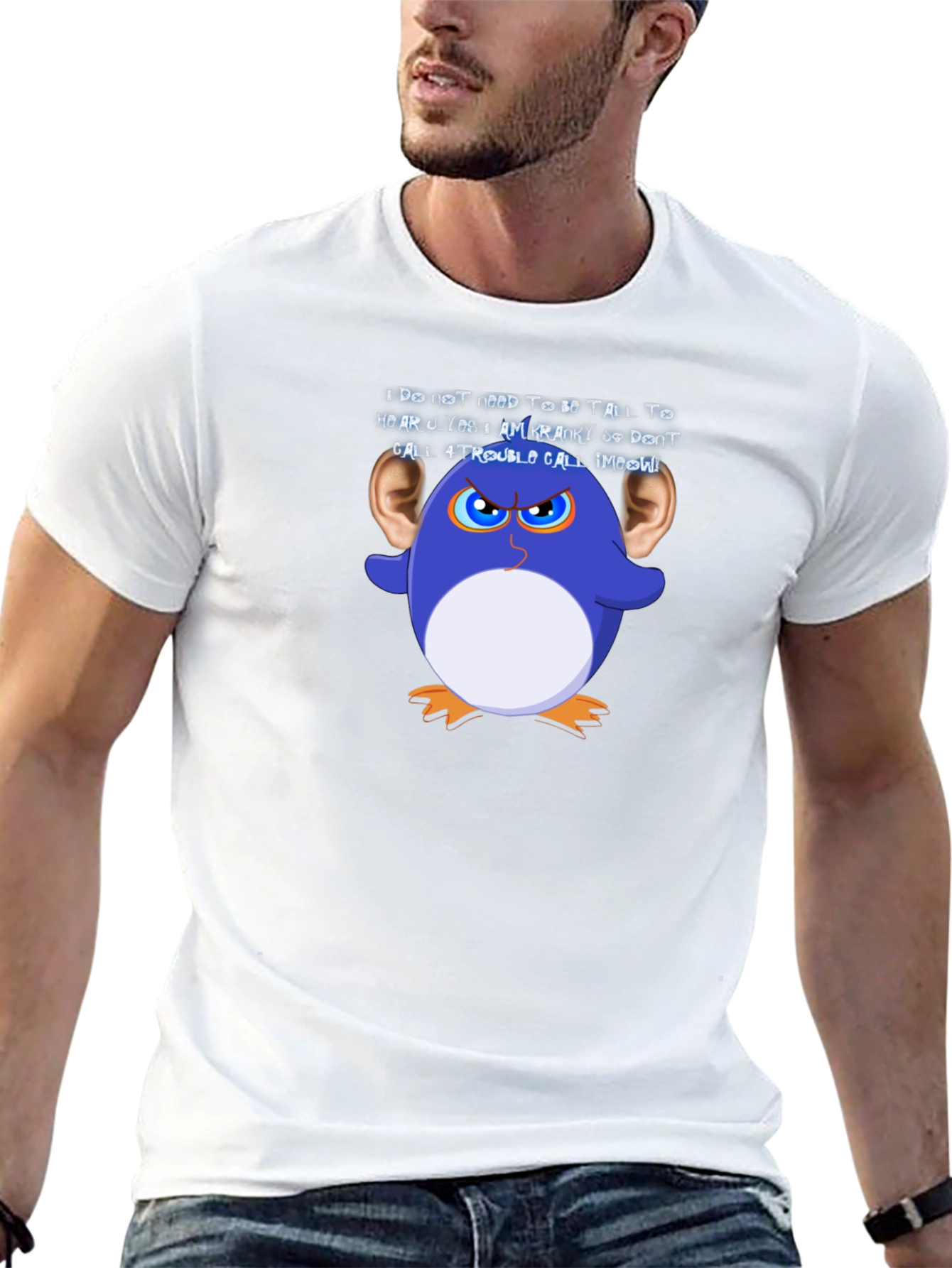 Black Funny Graphic T-Shirt: Cranky Cartoon Penguin view 13