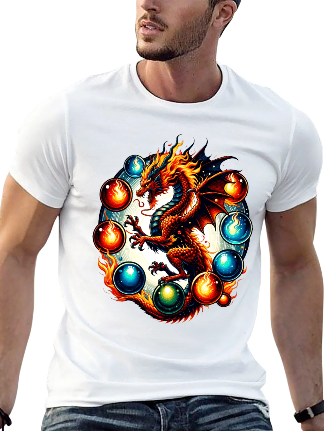 Black Dragon Orb Graphic Tee - Fire & Ice Fantasy T-Shirt view 13