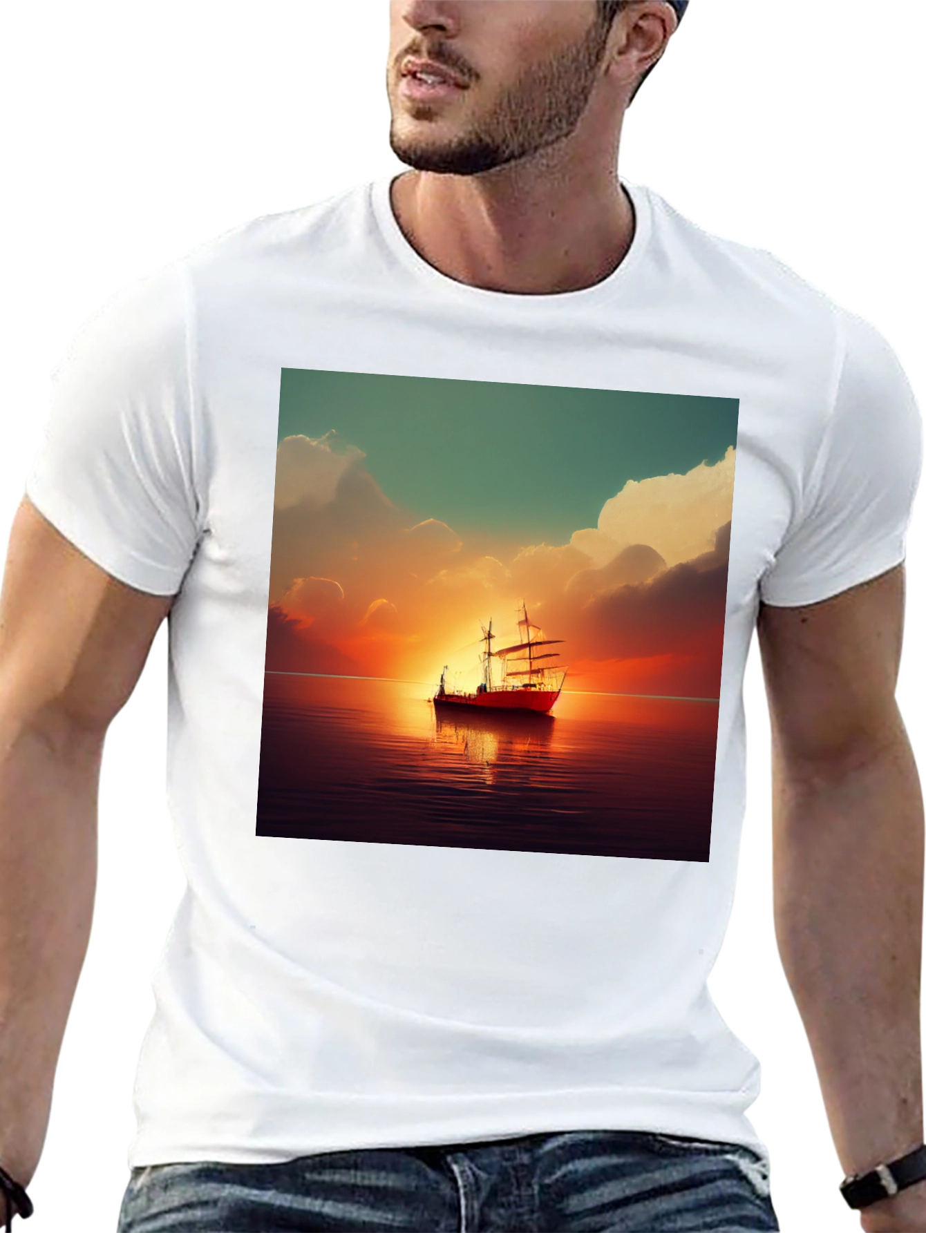 Black Sunset Sailboat Graphic Tee view 13