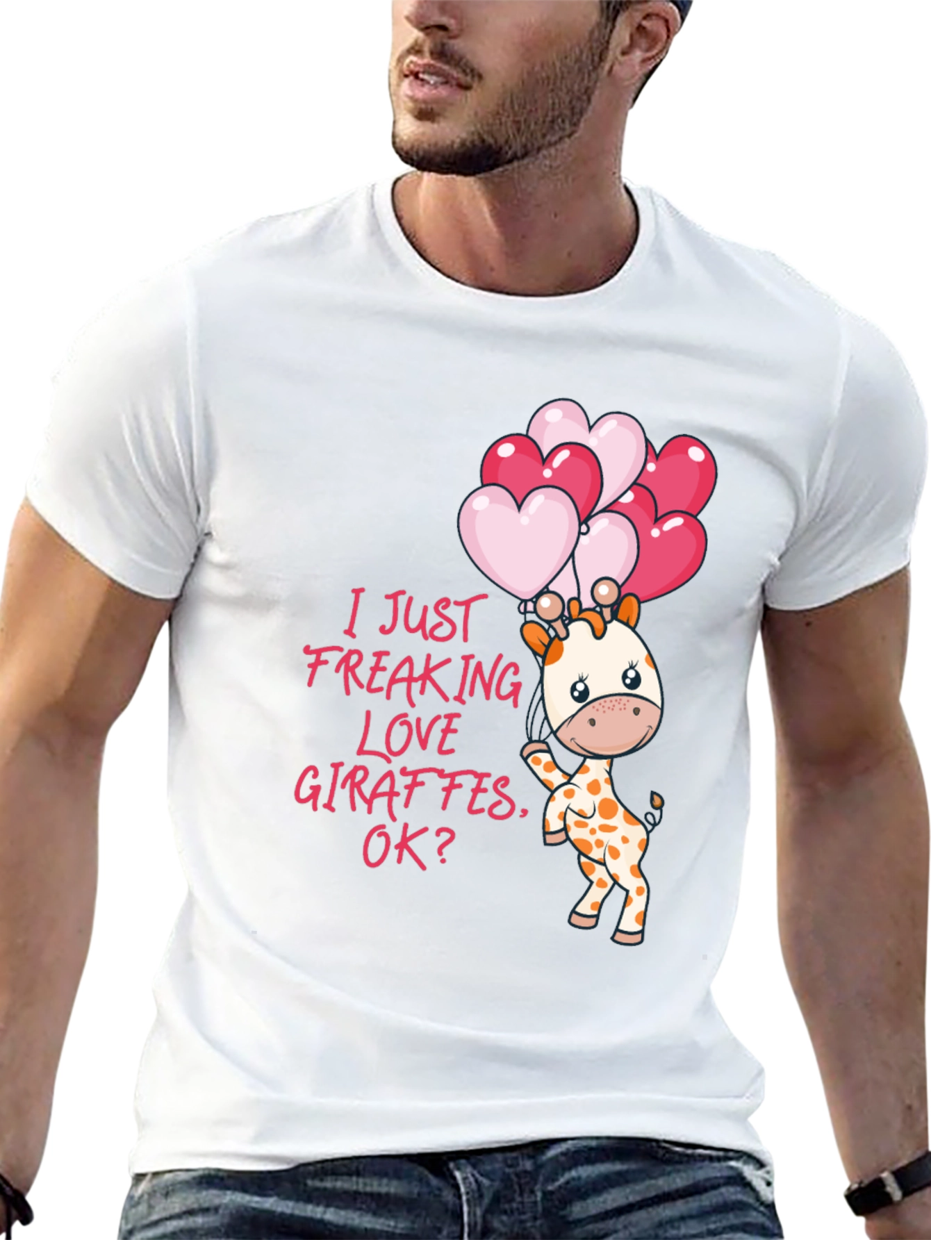 Black Cute Giraffe & Heart Balloons Graphic Tee view 13