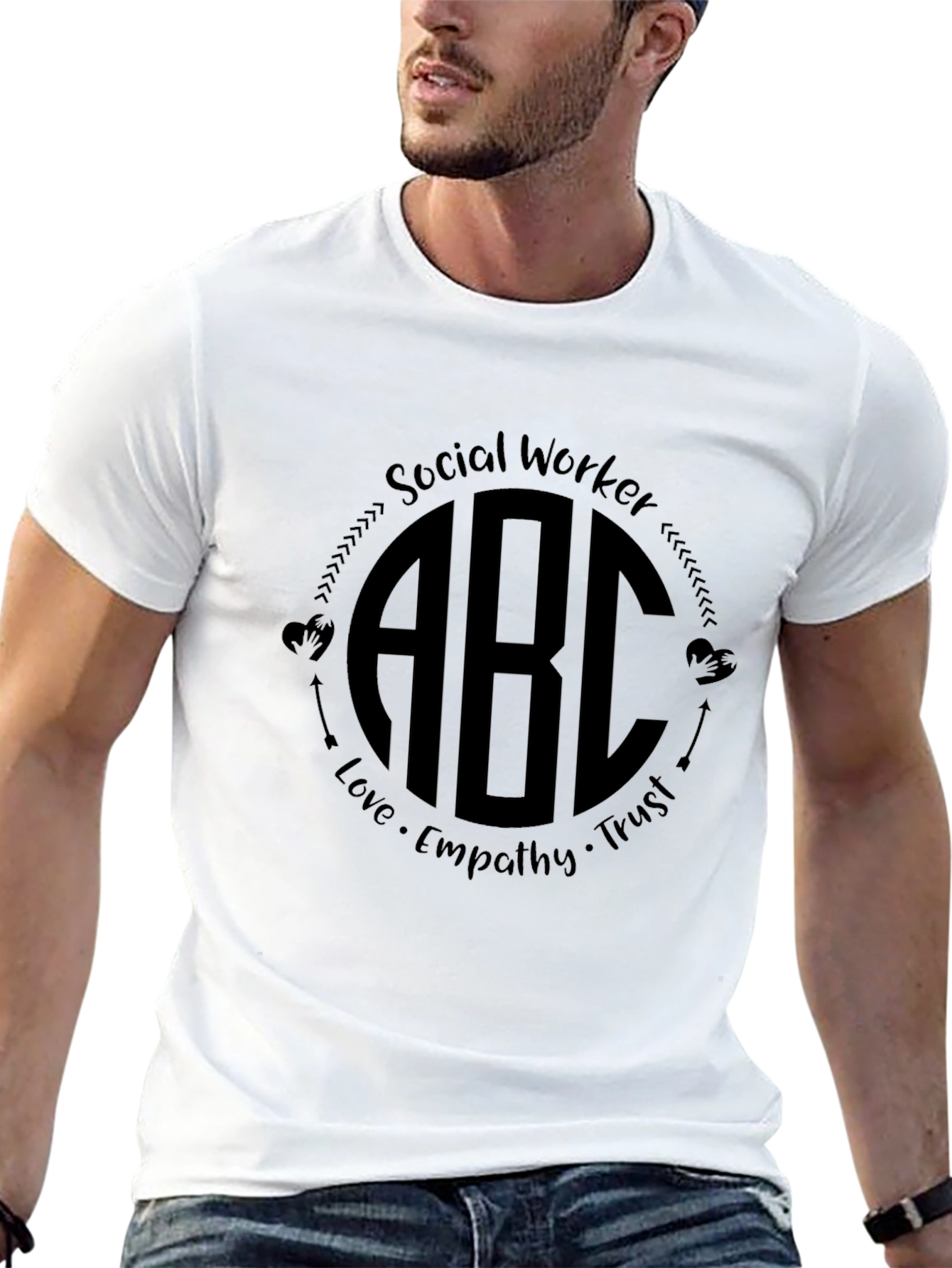 Black Social Worker ABC Initial Monogram Black T-Shirt view 13