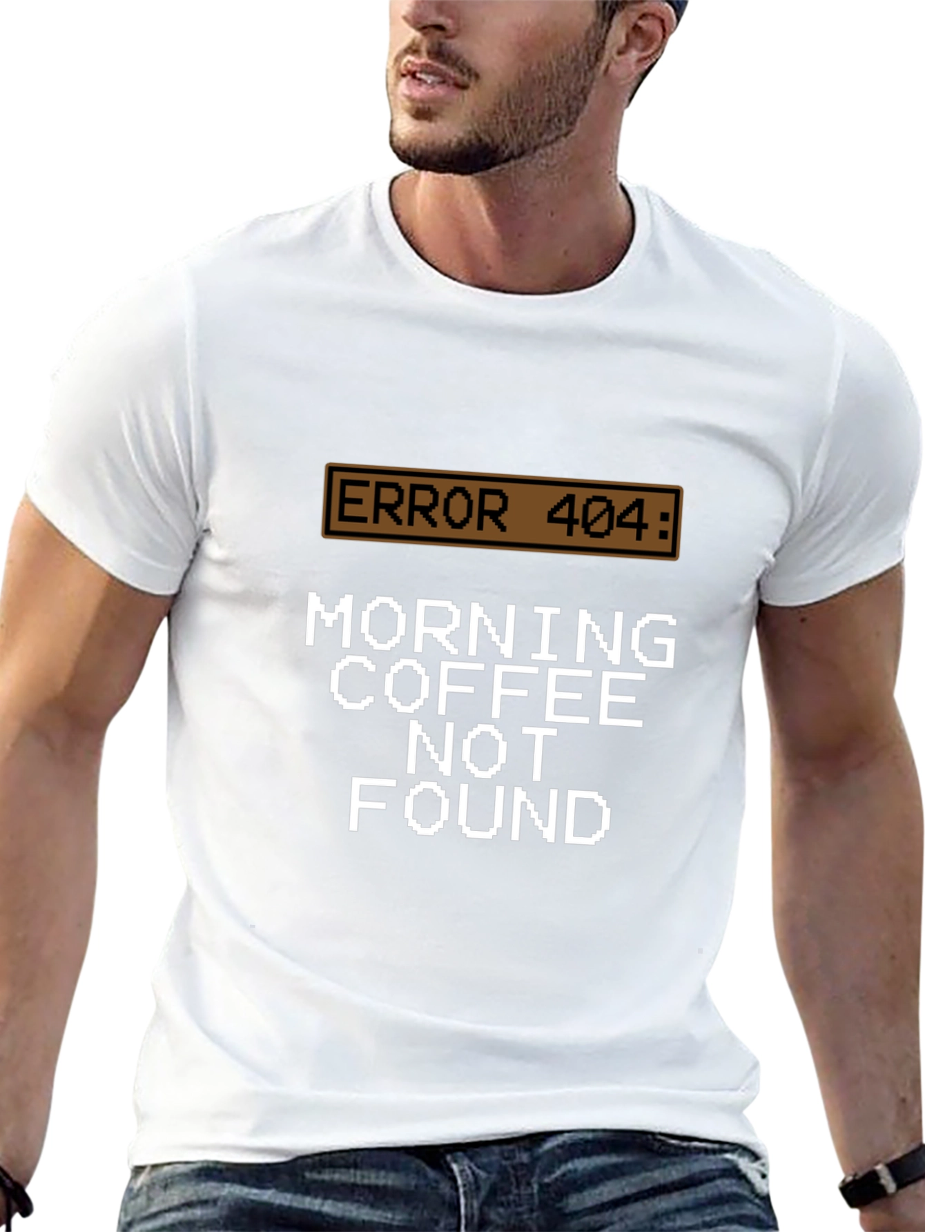 Black Error 404 Morning Coffee Not Found Black T-Shirt view 13