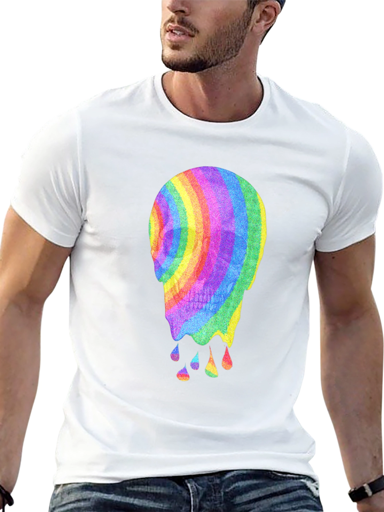 Black Rainbow Melting Skull Graphic Tee view 13