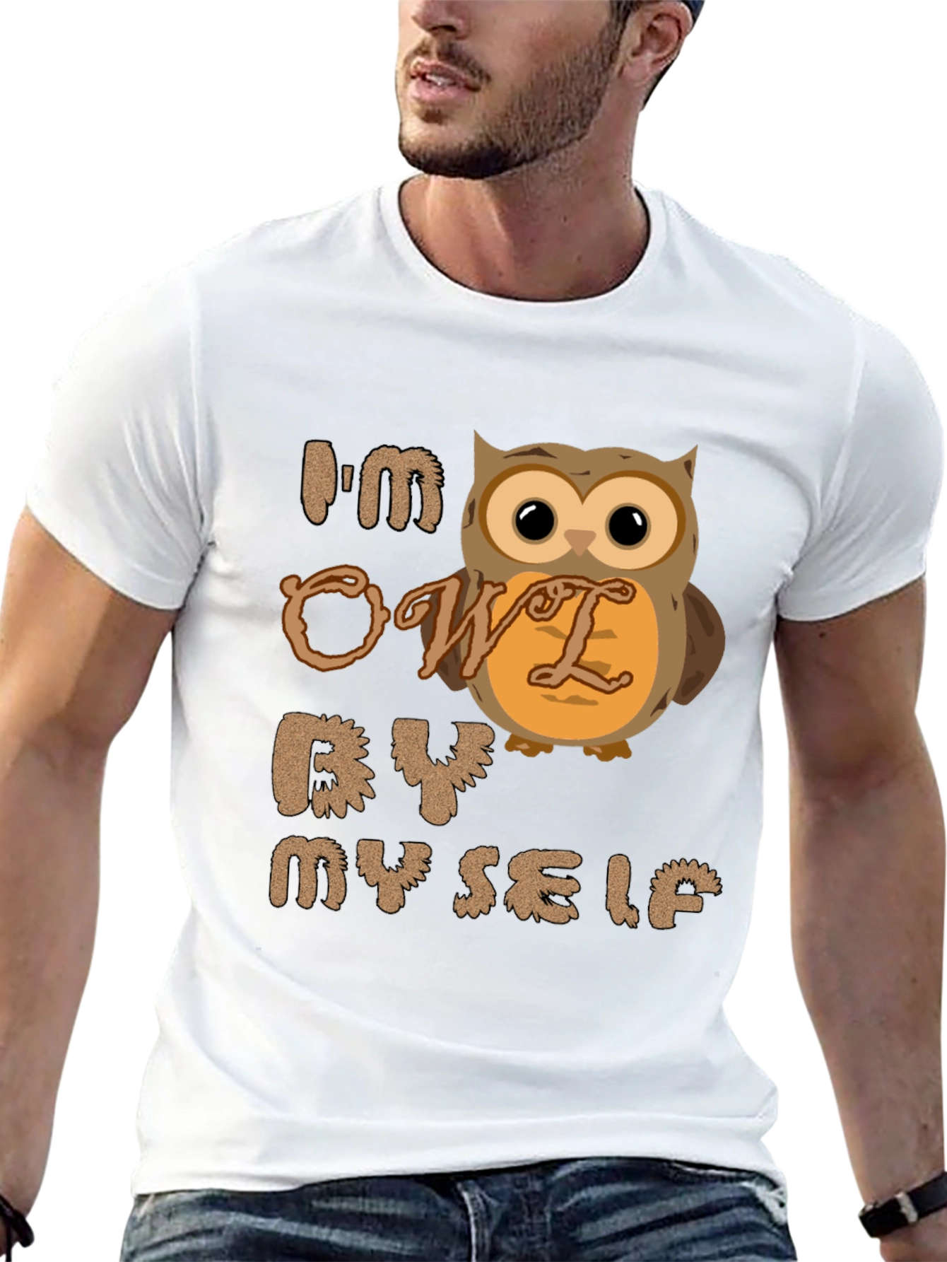 Black I'm Owl By Myself T-Shirt - Funny Novelty Tee view 13