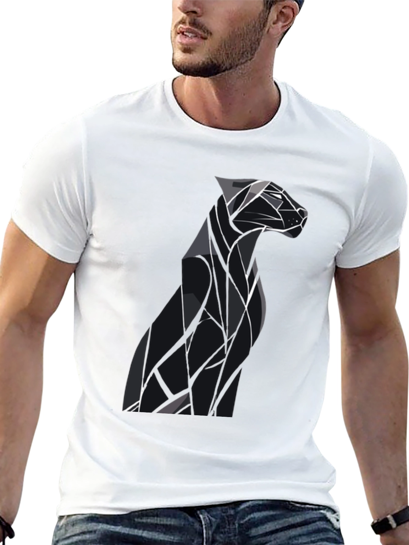 Black Geometric Dog Graphic Tee - Modern Style view 13