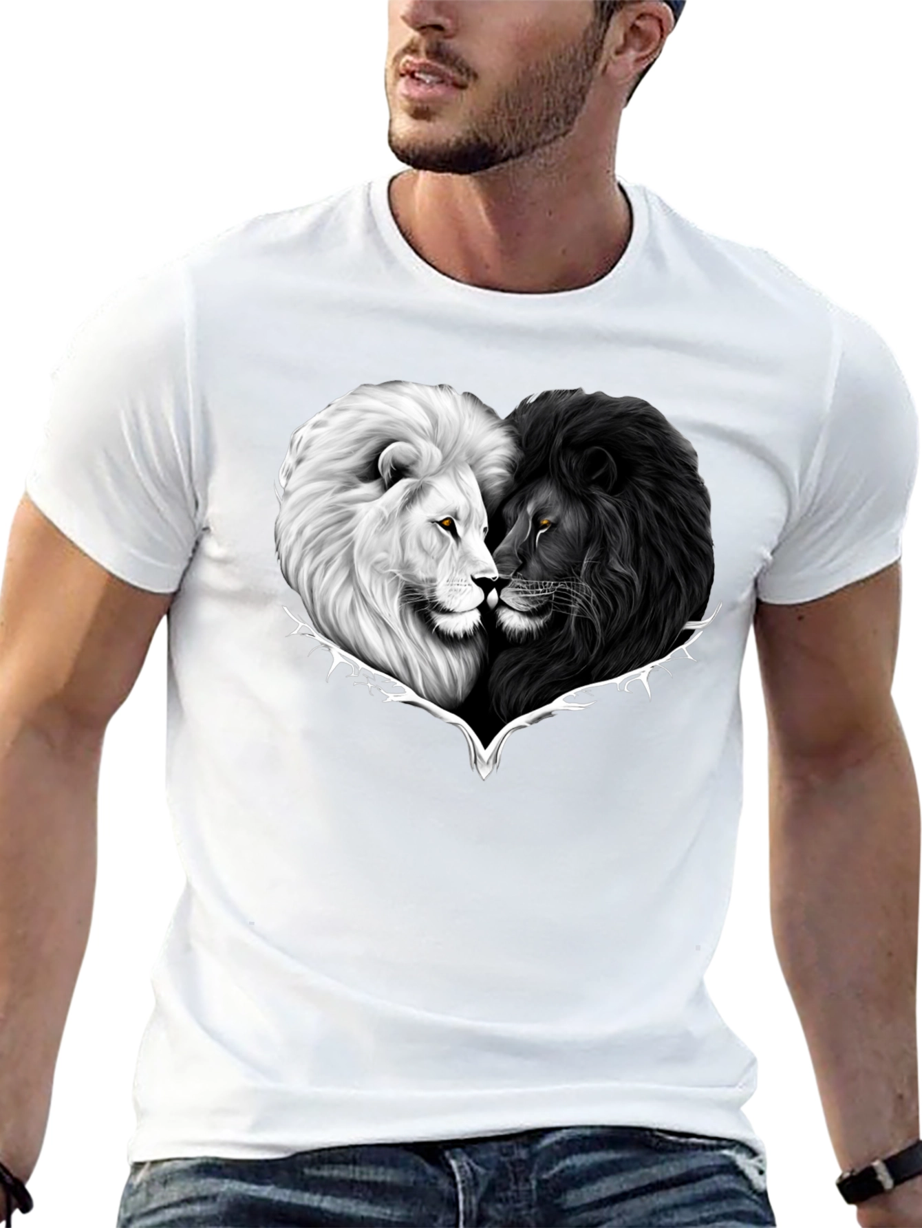 Black Yin Yang Lions Heart Graphic Tee - Black view 13