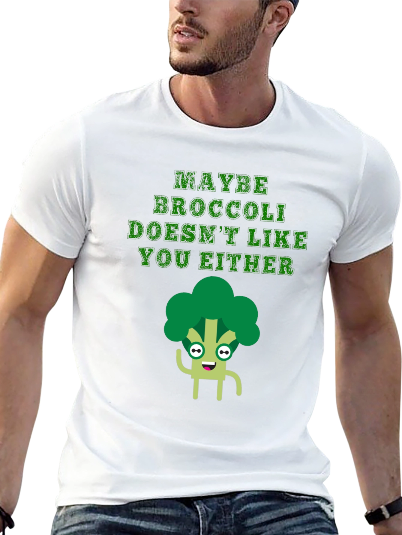 Black Funny Broccoli T-Shirt - Maybe Broccoli Doesn't Like You Either view 13